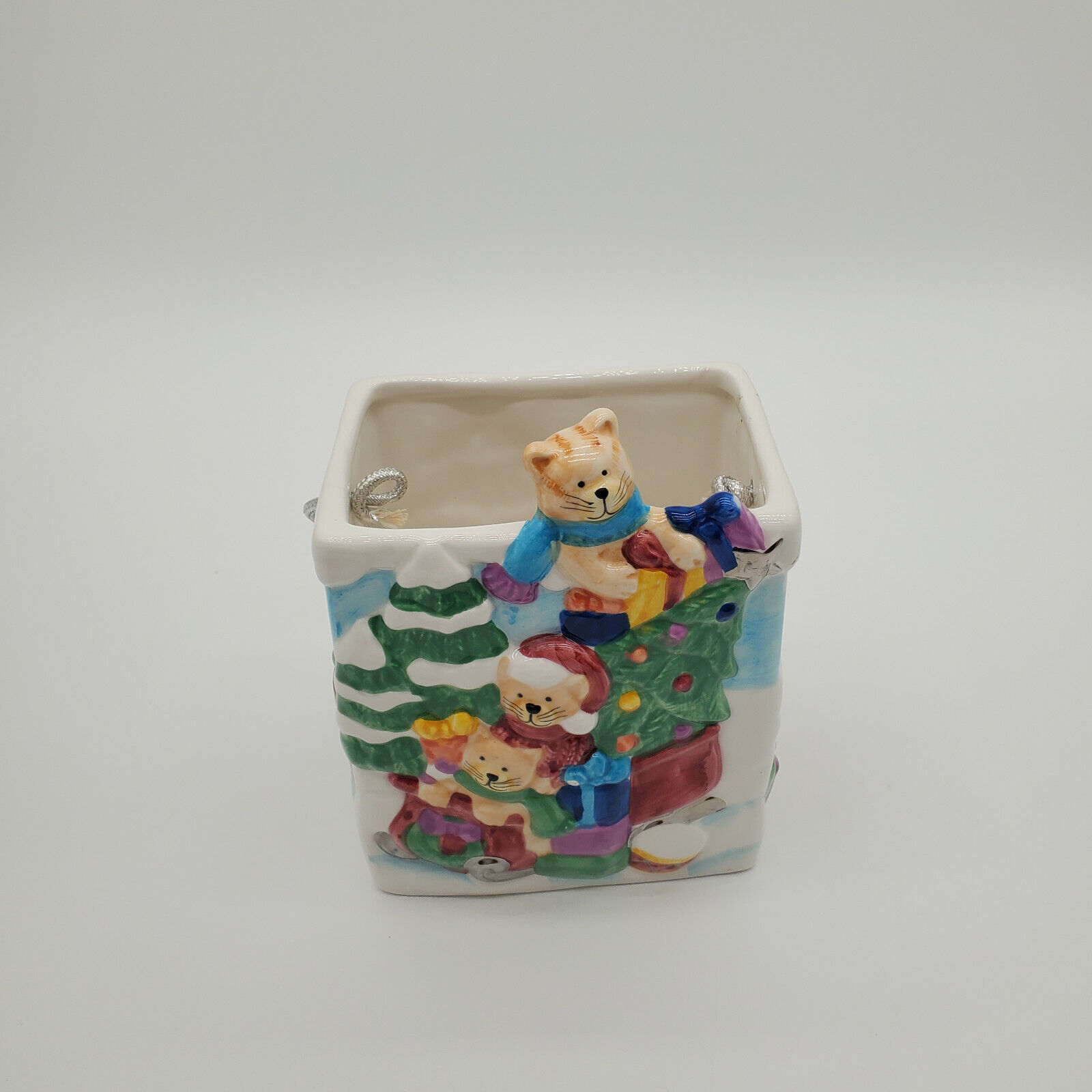 Vintage CAO Ceramic Christmas Kitties Vase/Planter