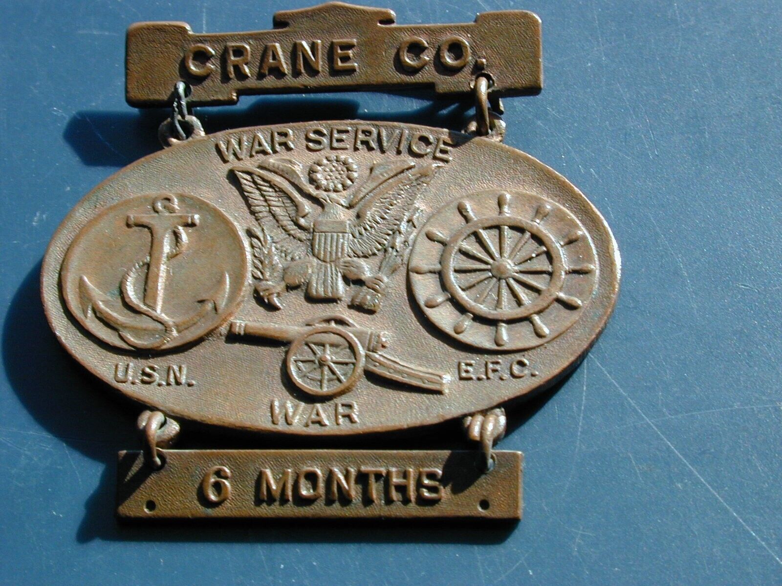 CRANE CO. 1918 EMPLOYEE PIN FOR NAVY SERVICE IN WW1 TO J. GRELA COMPLETE W PIN