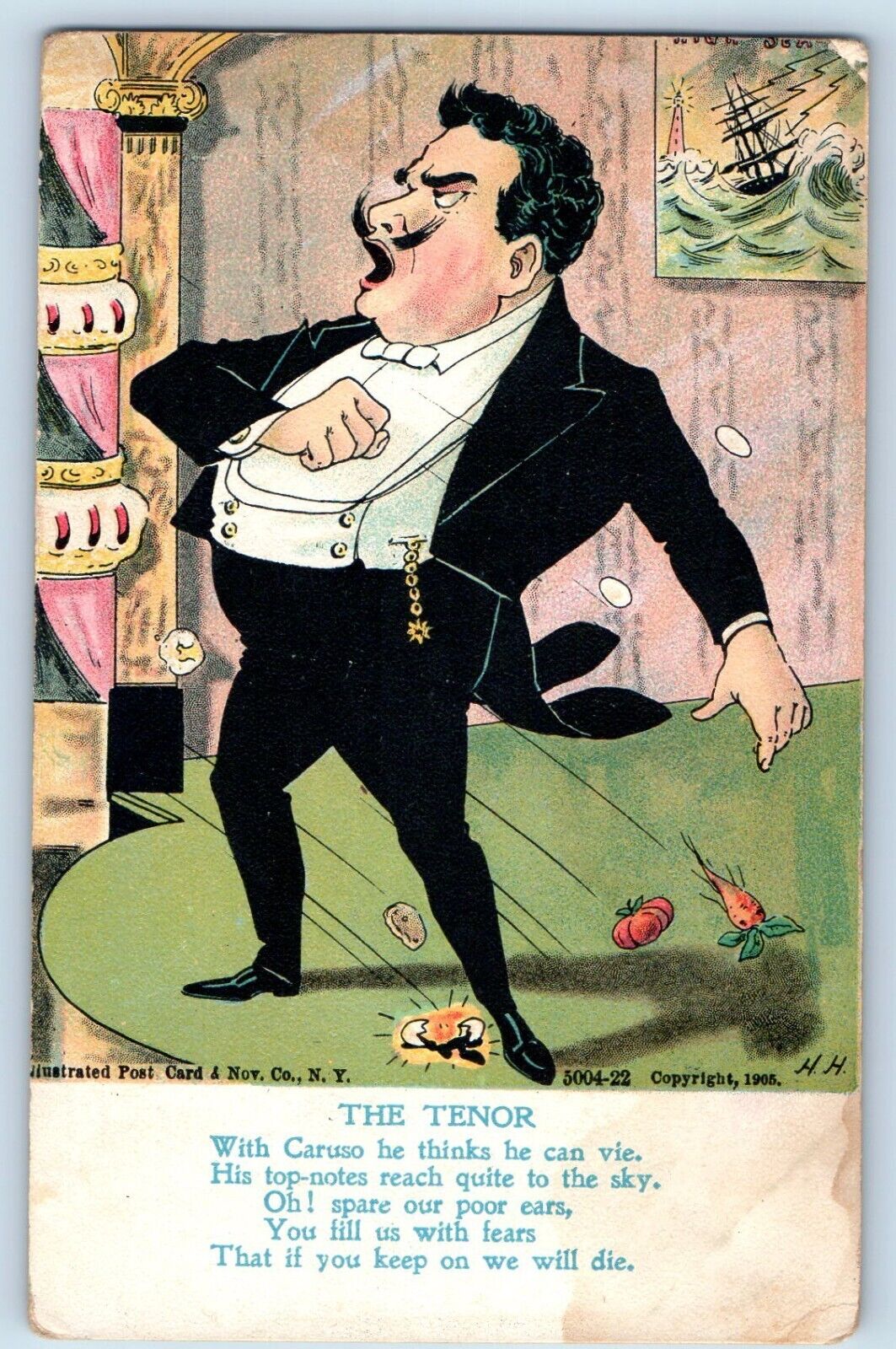 Comic Humor Postcard The Tenor Man Singing c1905 Antique Unposted