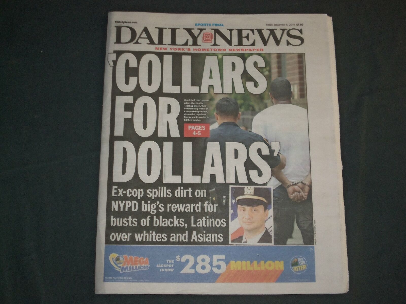 2019 DEC 6 NY DAILY NEWS NEWSPAPER - NYPD REWARDS FOR BUSTS OF BLACKS & LATINOS