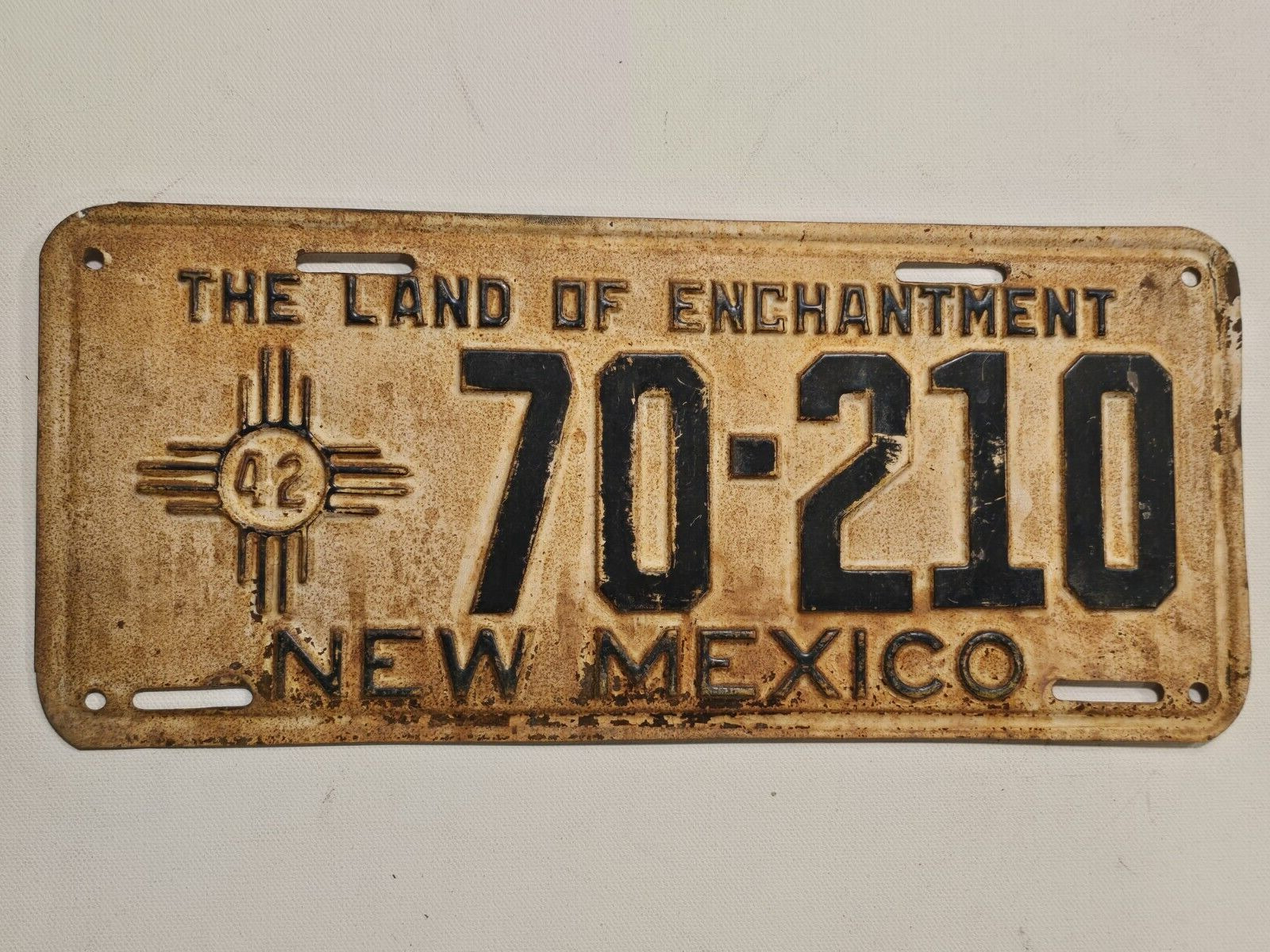 Vintage 1942 New Mexico License Plate, Number 70-210-Land of Enchantment