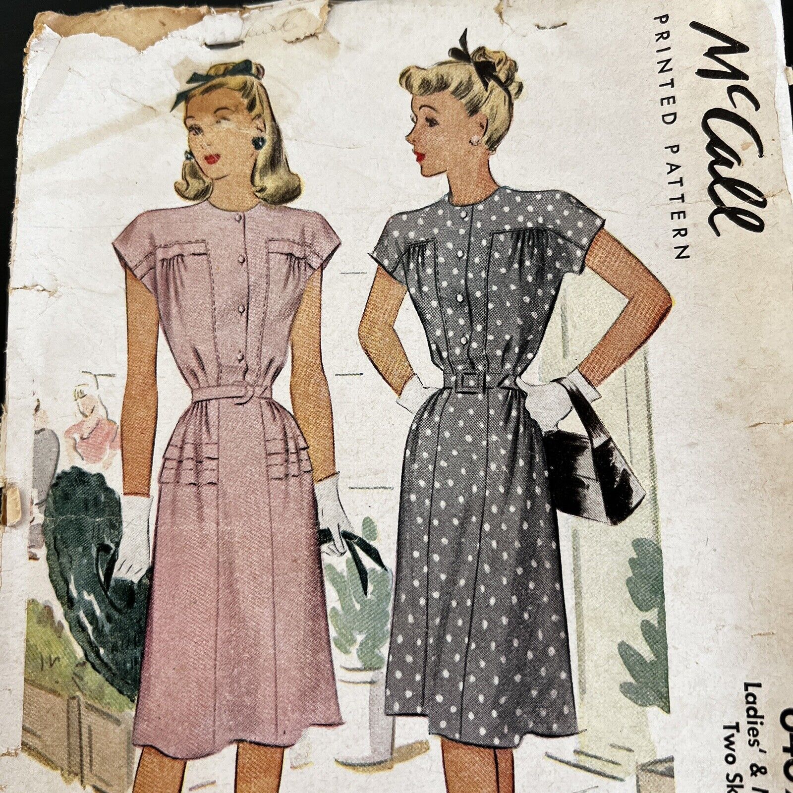 Vintage 1940s McCalls 6469 Tiered Peplum Tucked Dress Sewing Pattern 16 XS/S CUT