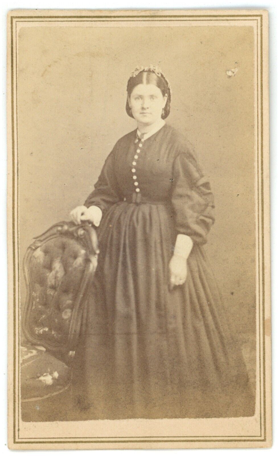 CIRCA 1860\'S CDV Lovely Woman Wearing Black Victorian Dress Bowers Lynn, MA