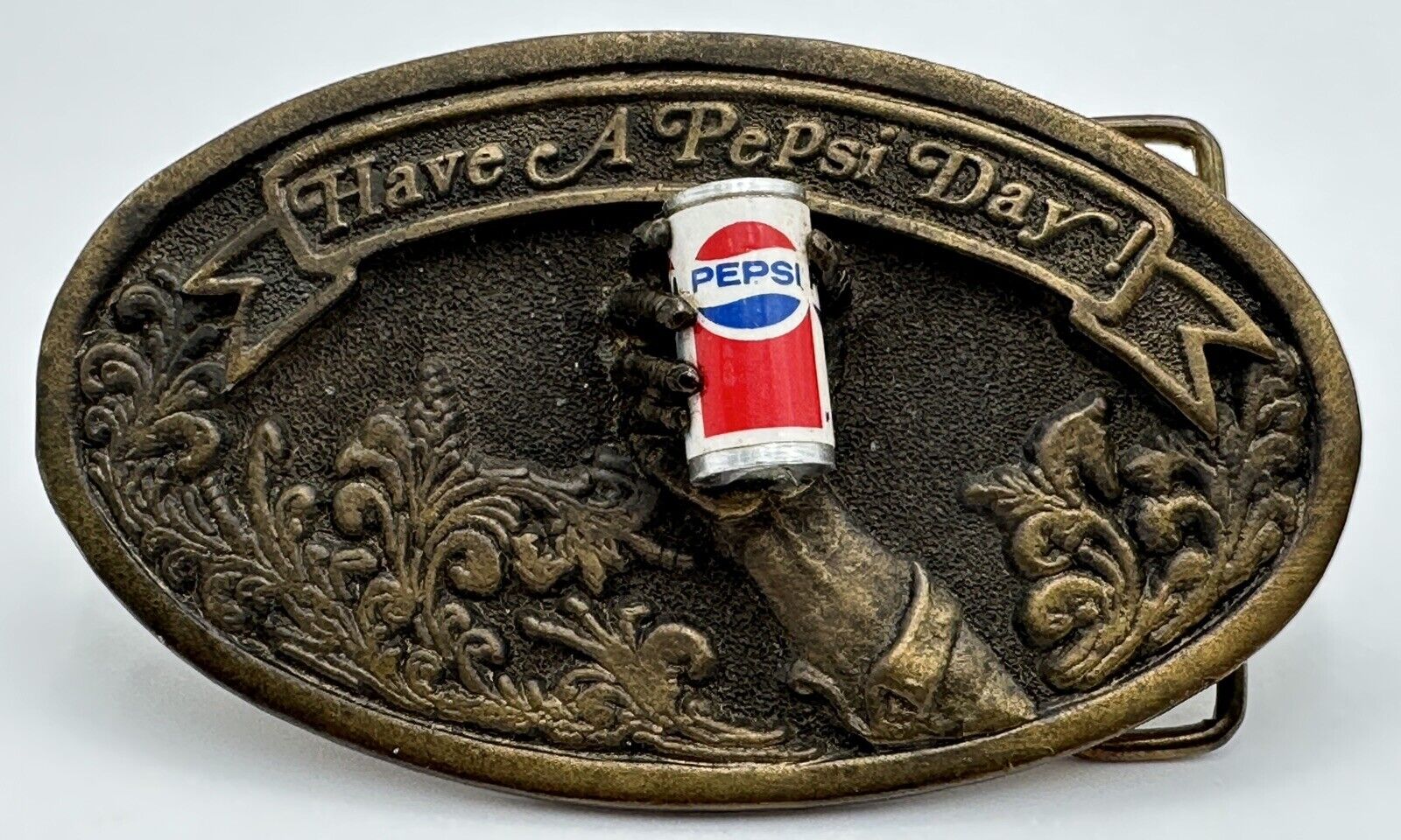 Vintage Have A Pepsi Day Advertising Oval Belt Buckle 3D Figural Hand Can Adezy