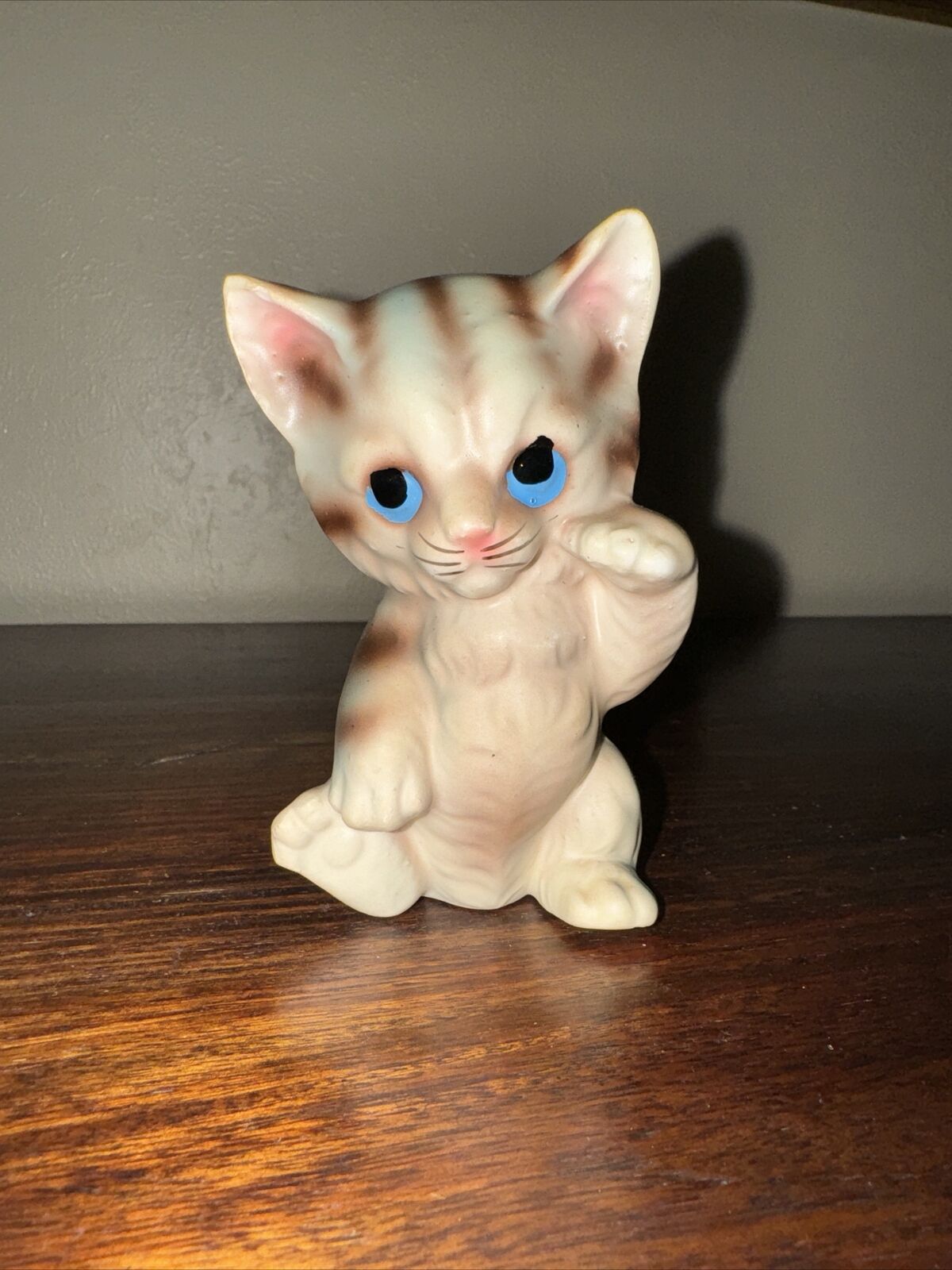 Vintage Gray Brown Striped Kitten Cat Ceramic Figurine Japan