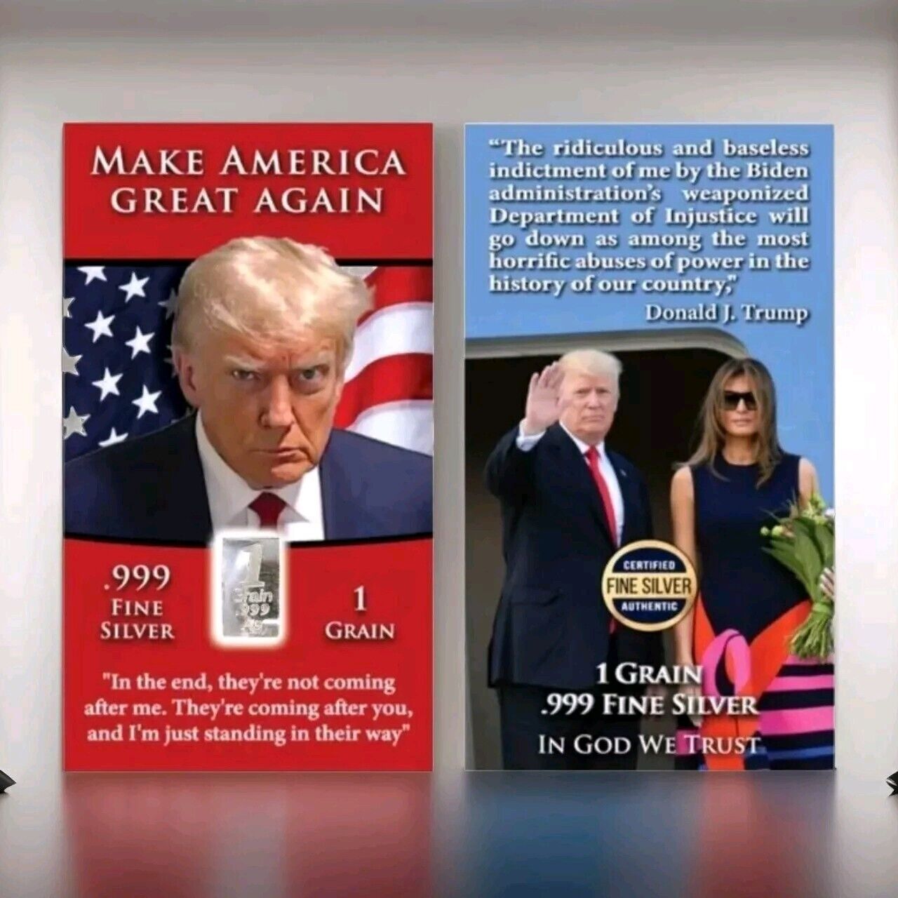 (100) OFFICIAL MUGSHOT President Donald Trump MAGA .999 Pure Silver Bar Cards 