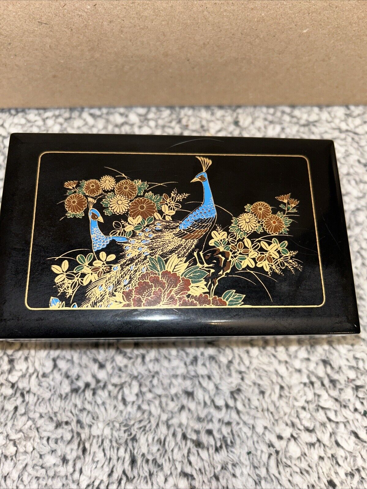 Vintage Sankyo Japan Jewelry Musical Box Peacocks And Flowers