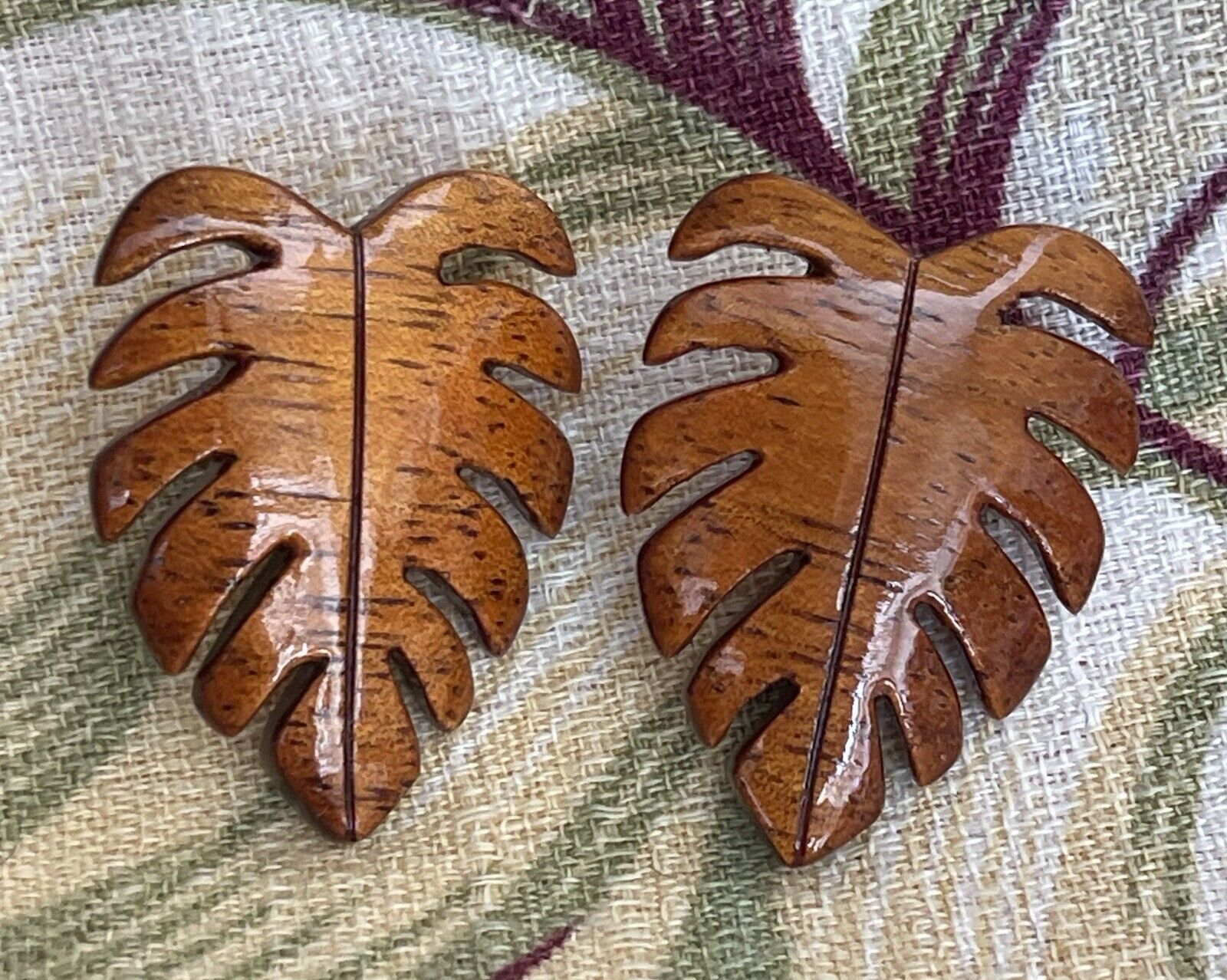 Hawaiian Koa Wood Monstera Leaf Earrings Made In Hawaii