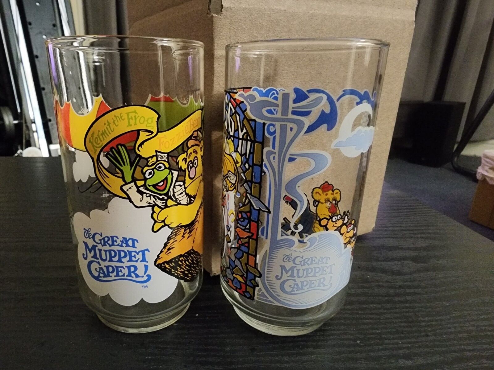1981 McDonalds Great Muppet Caper Miss Piggy, Fozzie, and Gonzo Lot of 2 Glasses
