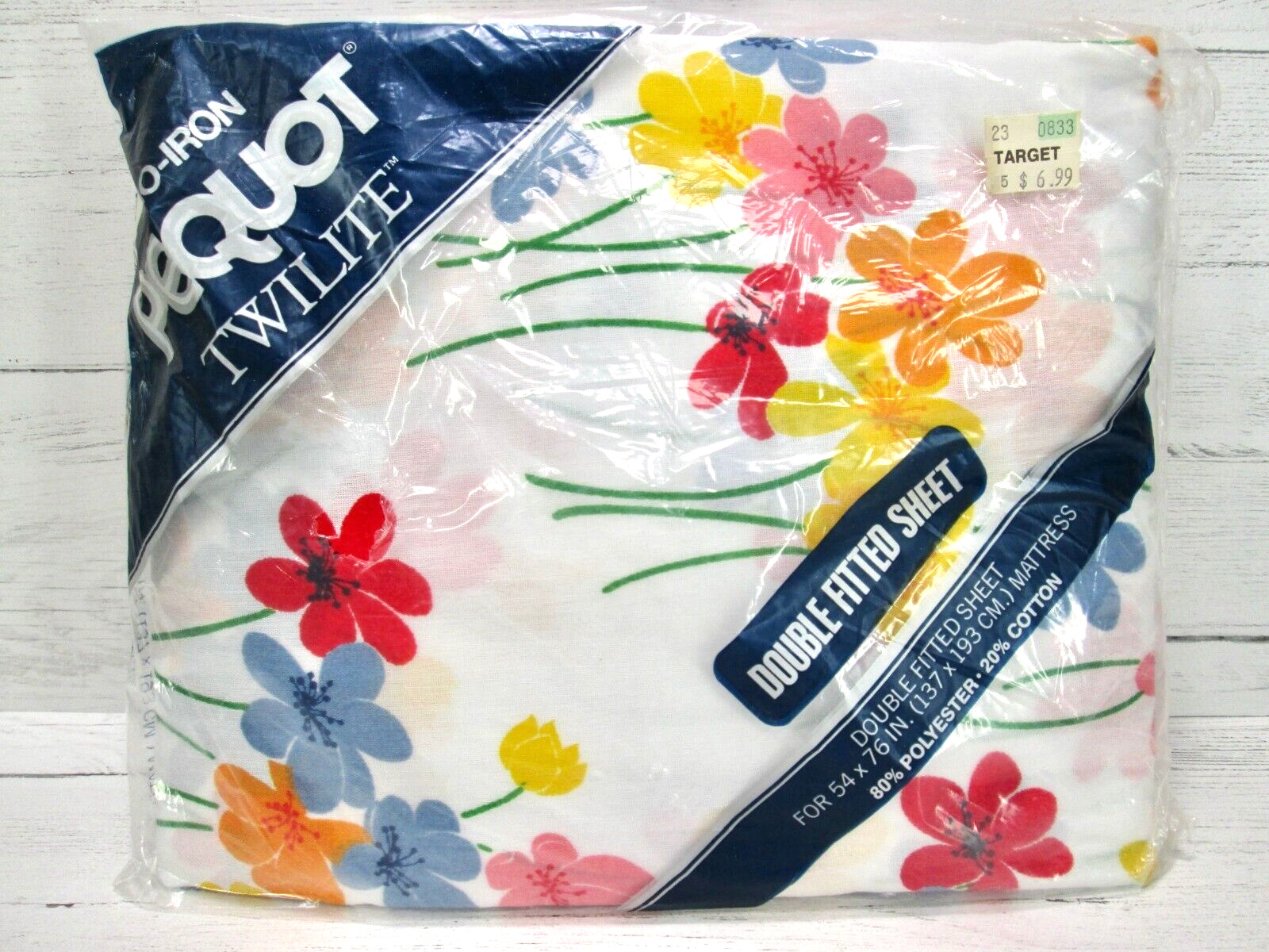 Vintage Pequot Double Fitted Sheet Colorful Flower Tulip Daisy Floral Twilite 
