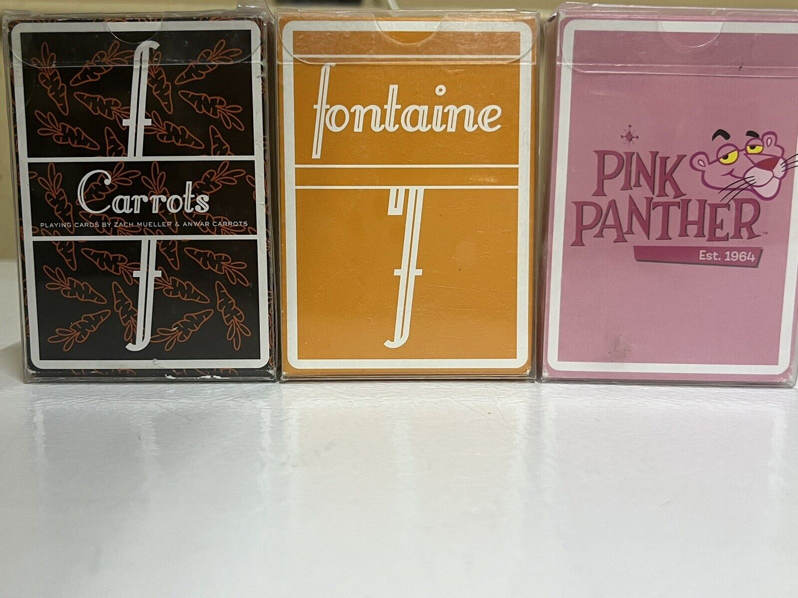 3 Decks Of Fontaine Playing Cards Pumpkin & Pink Panther & Carrots