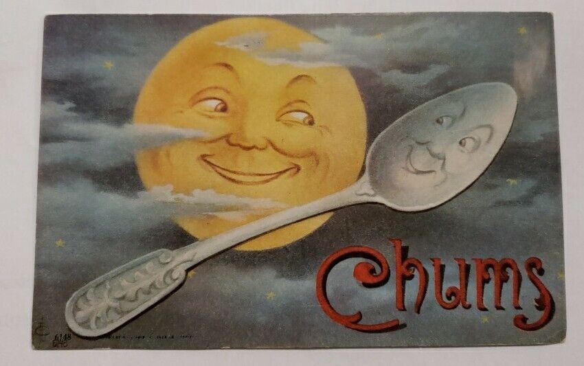 Antique 1909 Postcard Halloween Moon & Silver Spoon  Chums