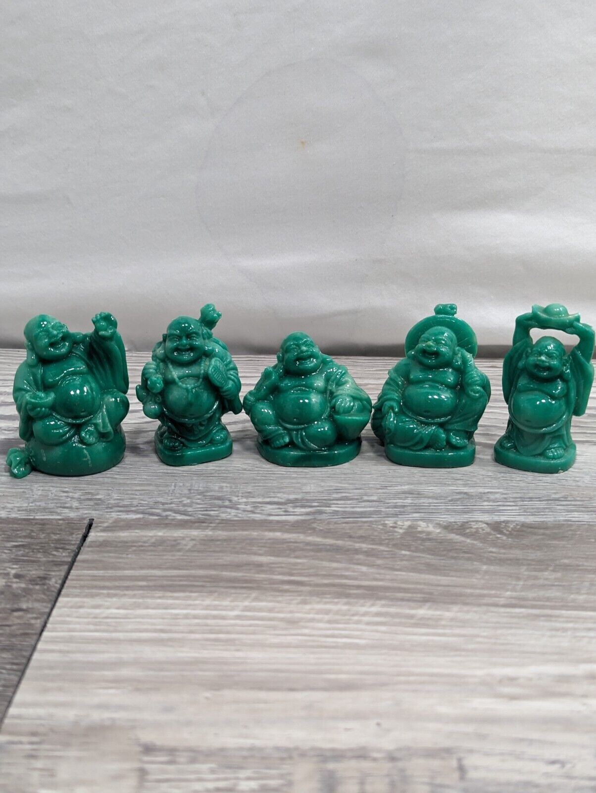 3” Desktop Small Green Resin Buddha Statues Big Fat Happy Laughing Buddha (Set 5