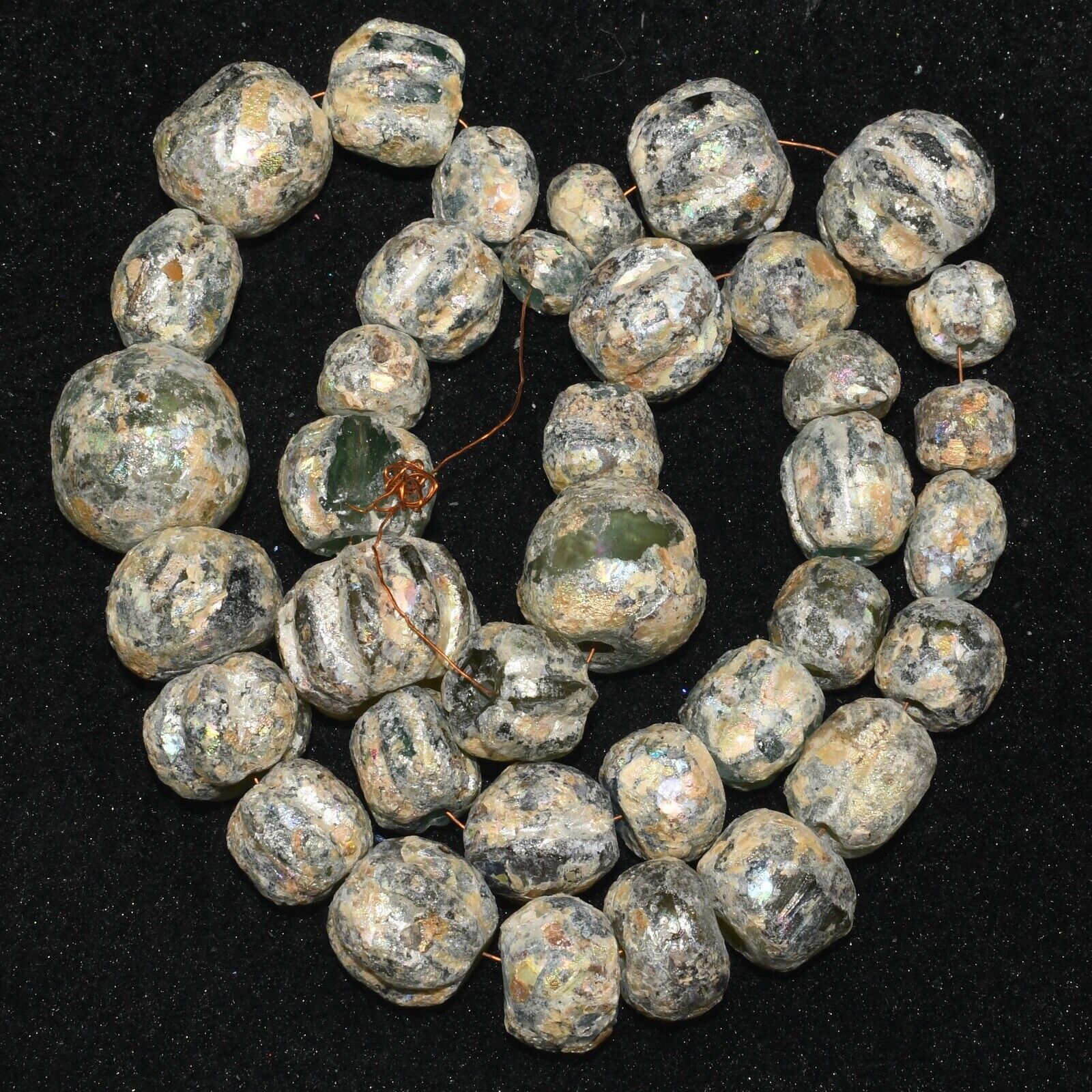Genuine Ancient Large Roman Glass Beads Necklace Circa 1st - 2nd Century AD
