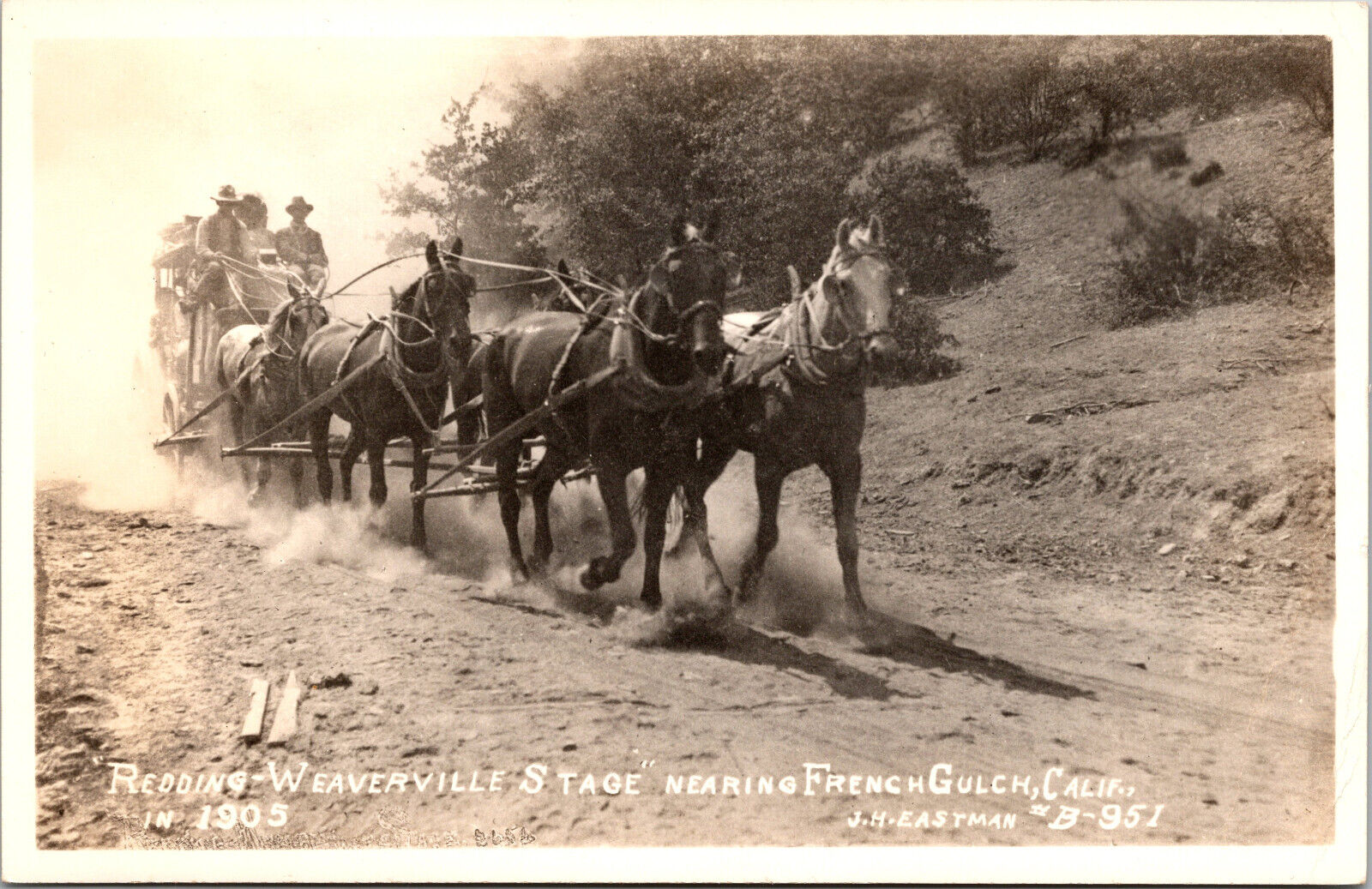 1905 Redding Weaverville Stage Coach Horses French Gulf CA Postcard RPPC Vtg