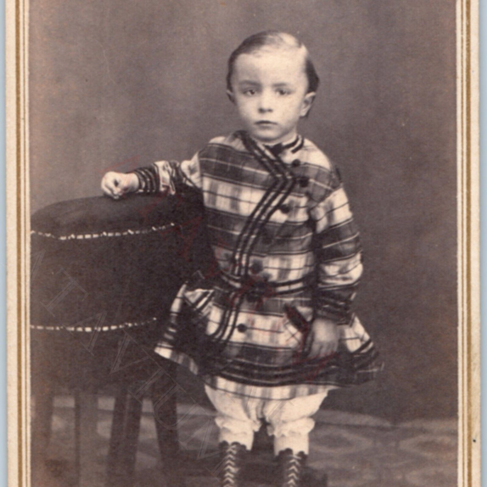 c1860s Cute Little Boy Girl in Dress CdV Fancy Boots Photo Card Unidentified H33