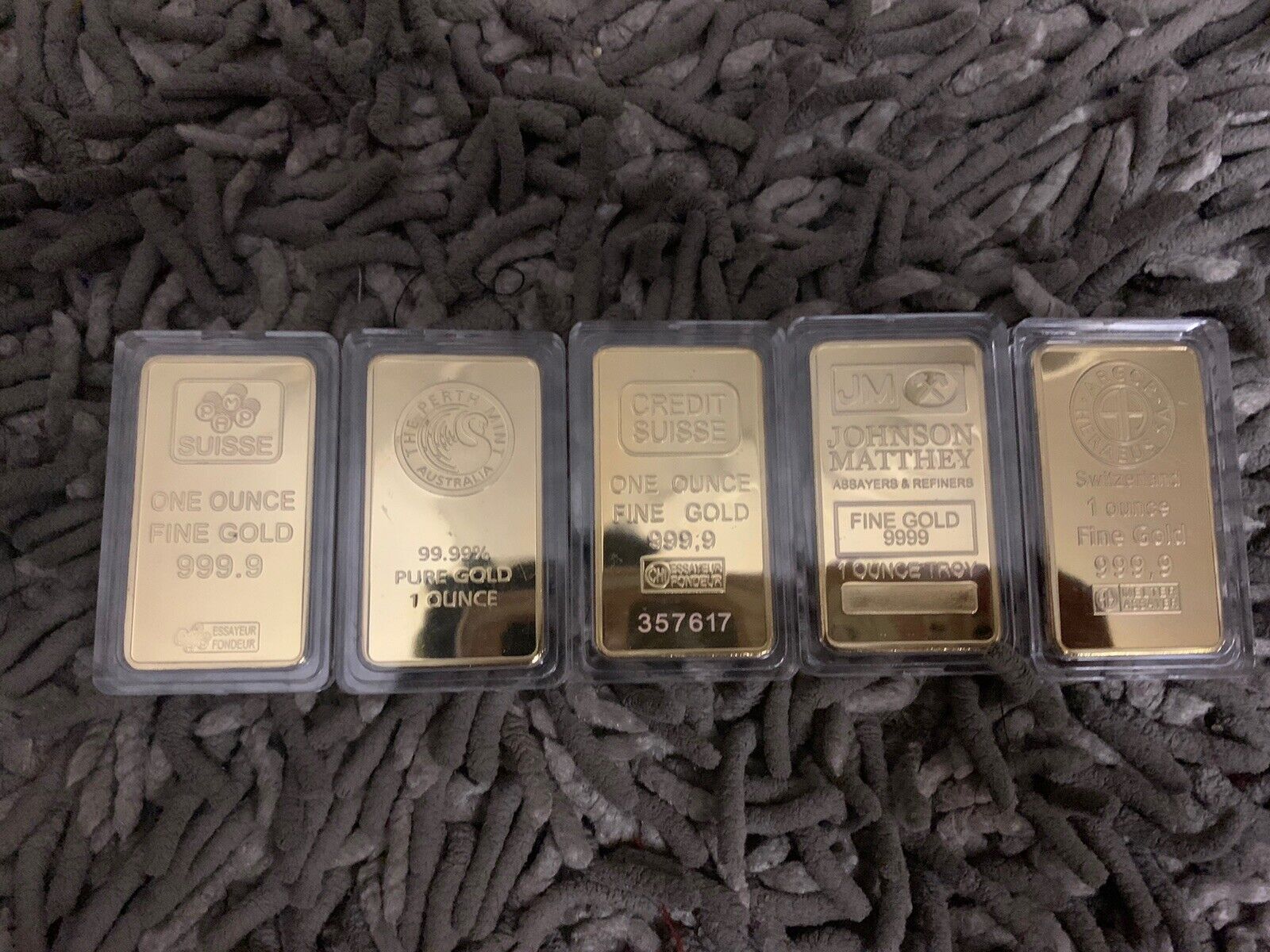 5 Pcs 1OZ Gold Plated Bullion Bars