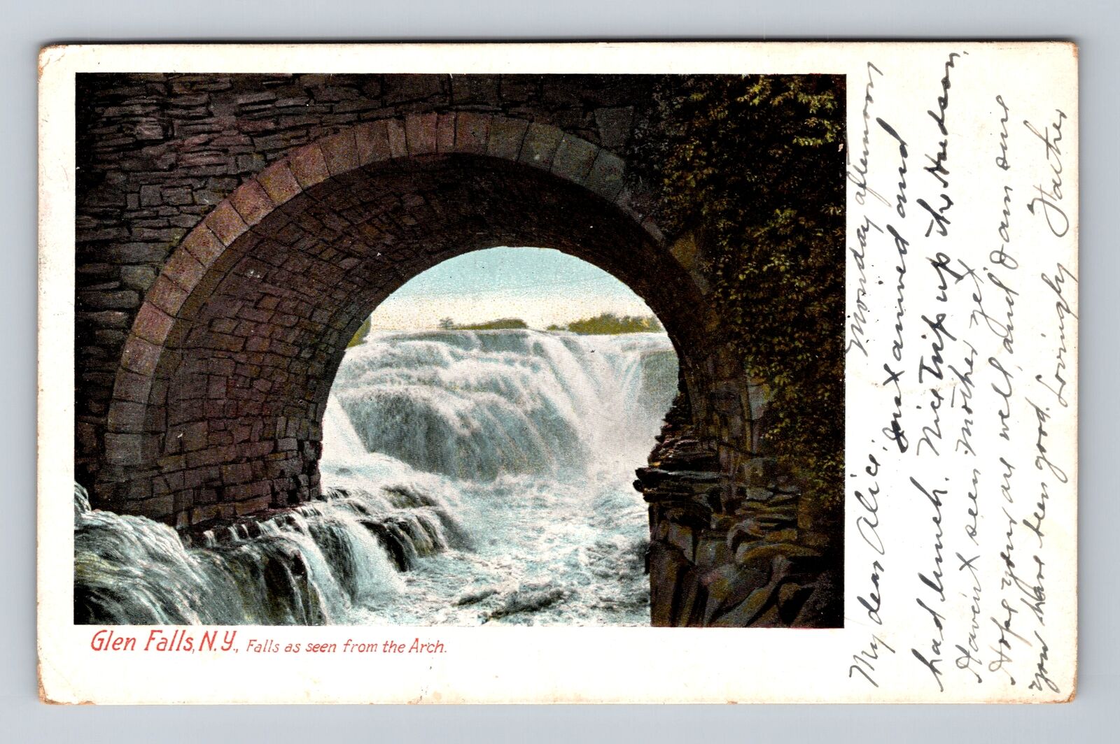 Glen Falls NY-New York, Falls As Seen From The Arch, Vintage c1906 Postcard