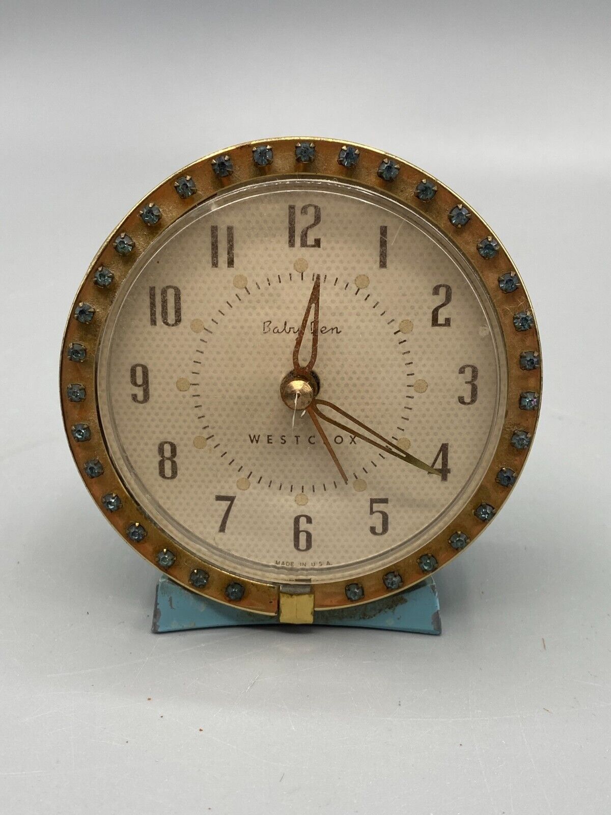 Vintage 1960\'s teal Westclox Baby Ben Alarm Clock Rhinestones