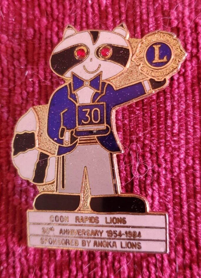 Lions Club Raccoon Pin With Jewelled Eyes