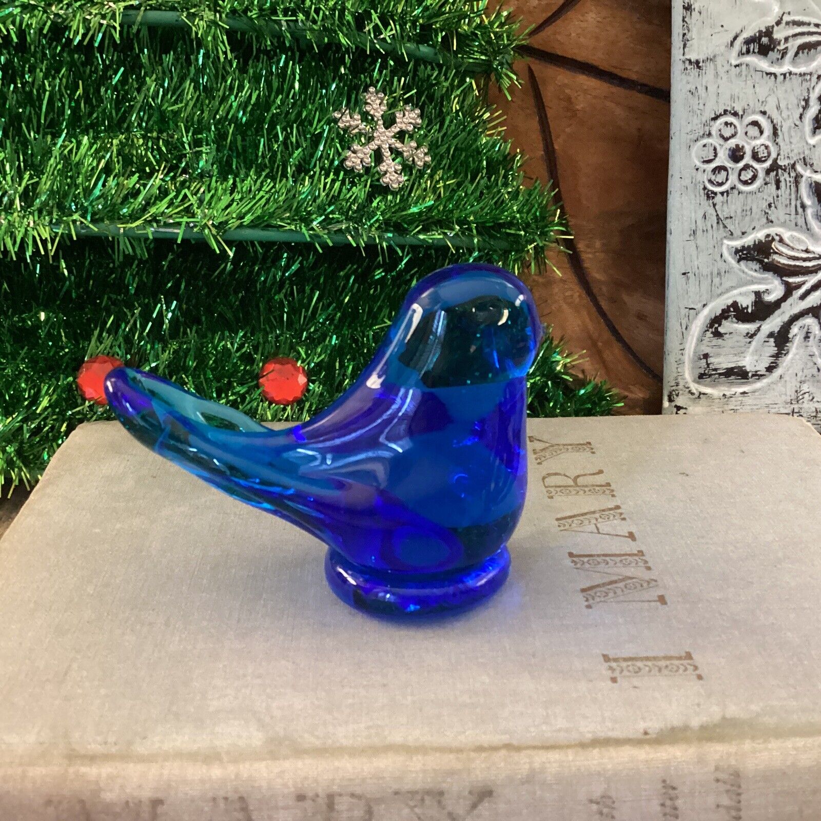Vintage Blue Bird of Happiness Art Glass Figurine Signed Possibly 1989
