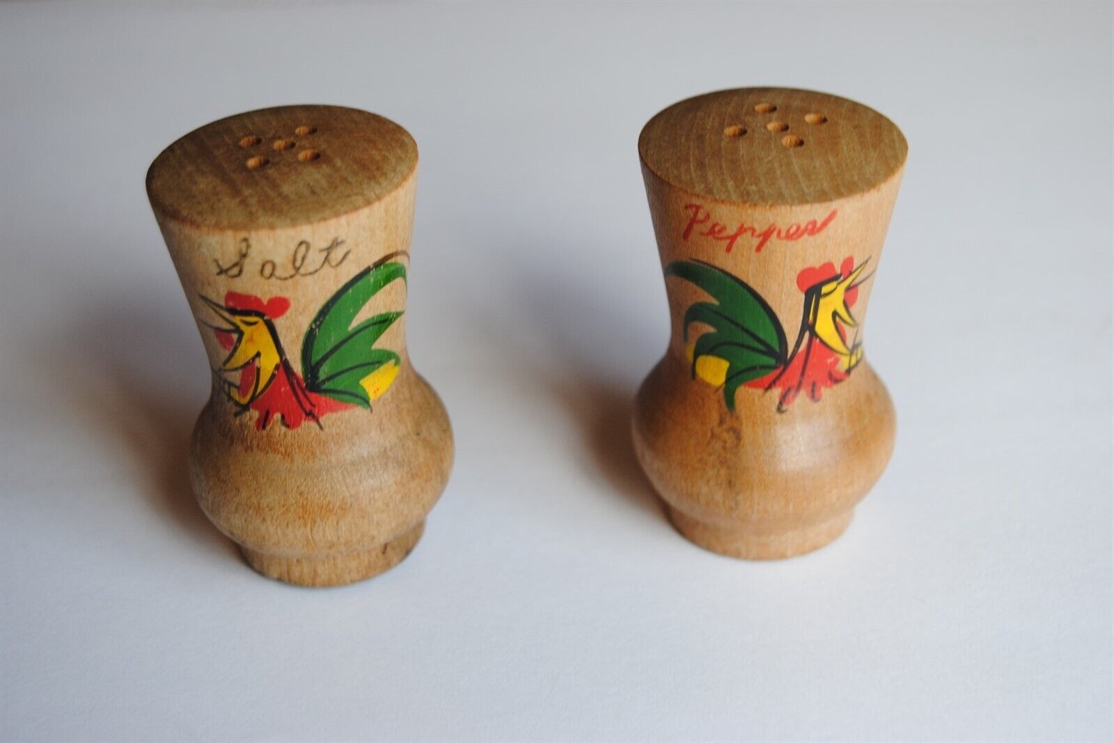 Vintage Wood Salt & Pepper Shakers Roosters