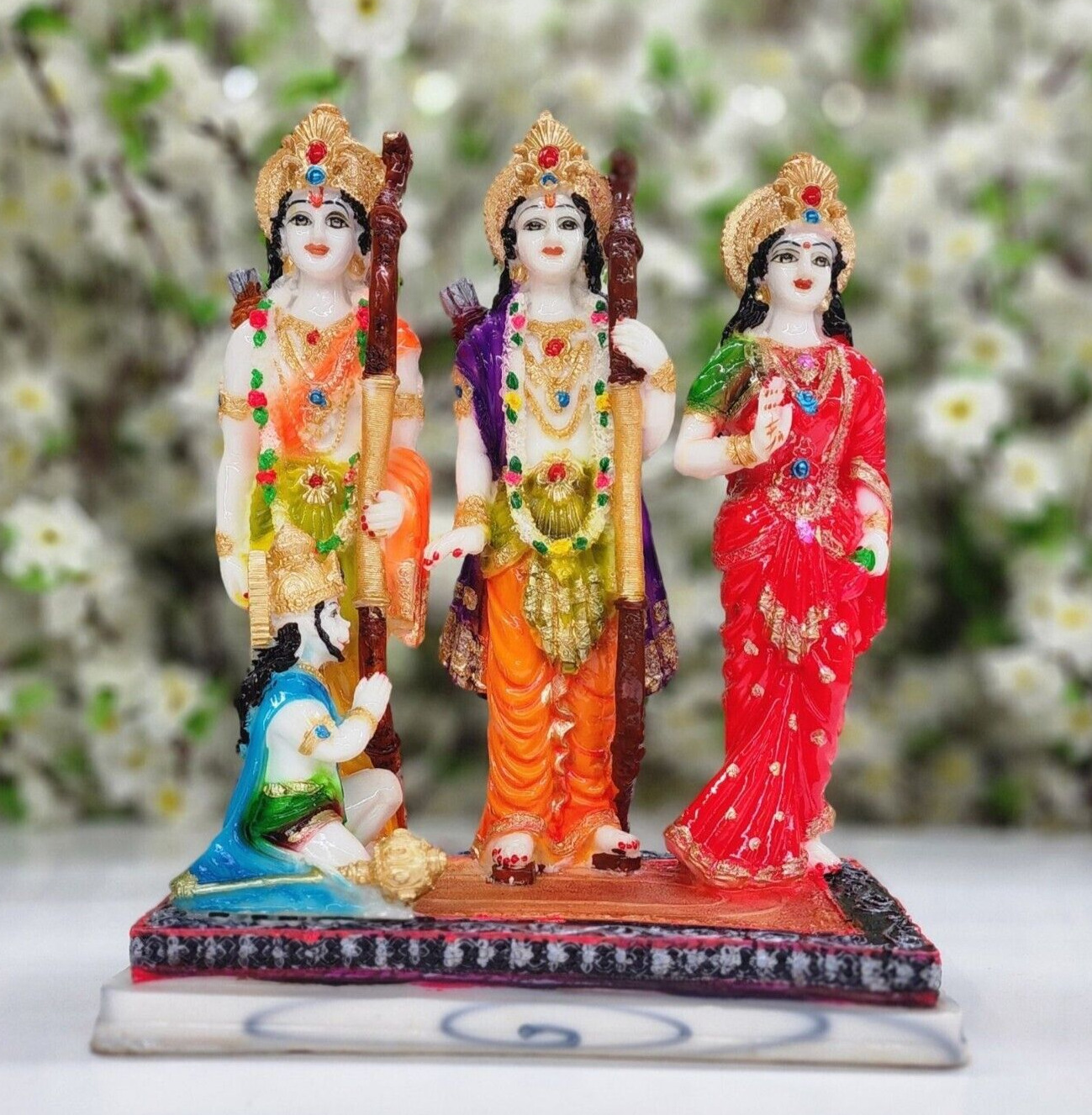 Ram Darbar Statue Resin Hindu God Lord Ram, Sita, Laxman & Hanuman Idol Figurine
