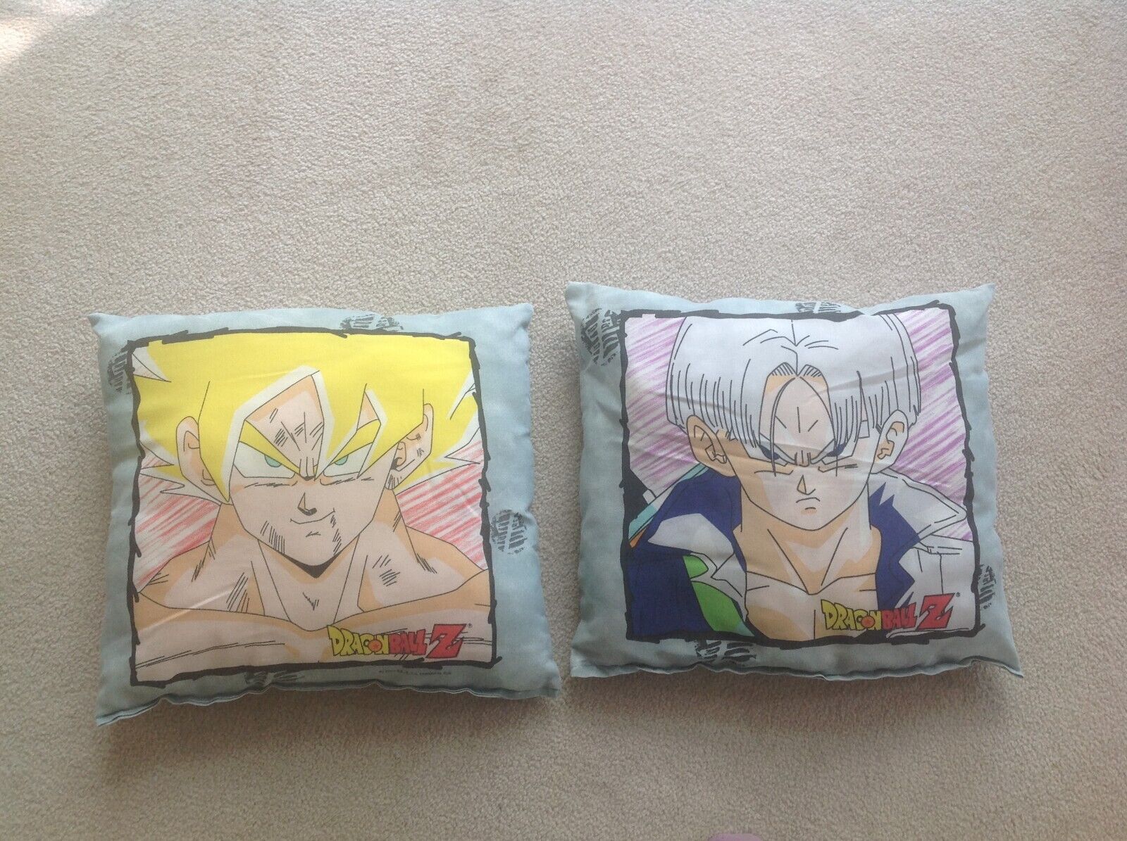 2 Vintage 2000 Dragon Ball Z Super Saiyan Goku & Trunks Pillow B.S./S.T.A. 14x12