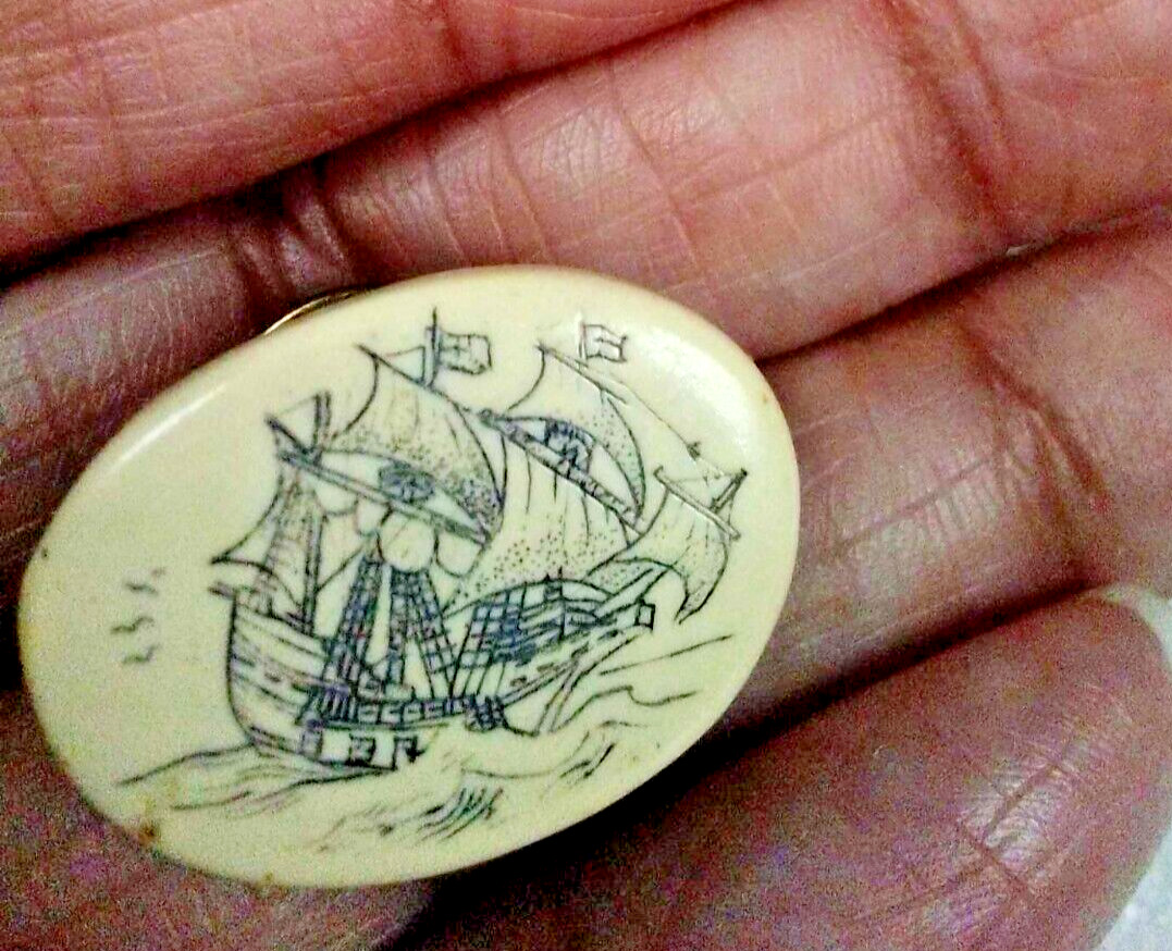 Nautical Boat sailing Ship Pin Painting Drawing Enamel Vintage Jewelry Accessory
