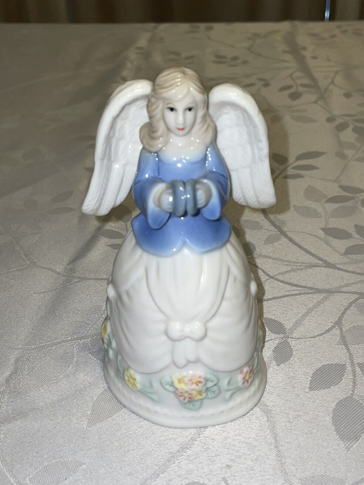 Vintage porcelain Angel bell figurine White And Blue With Flowers 