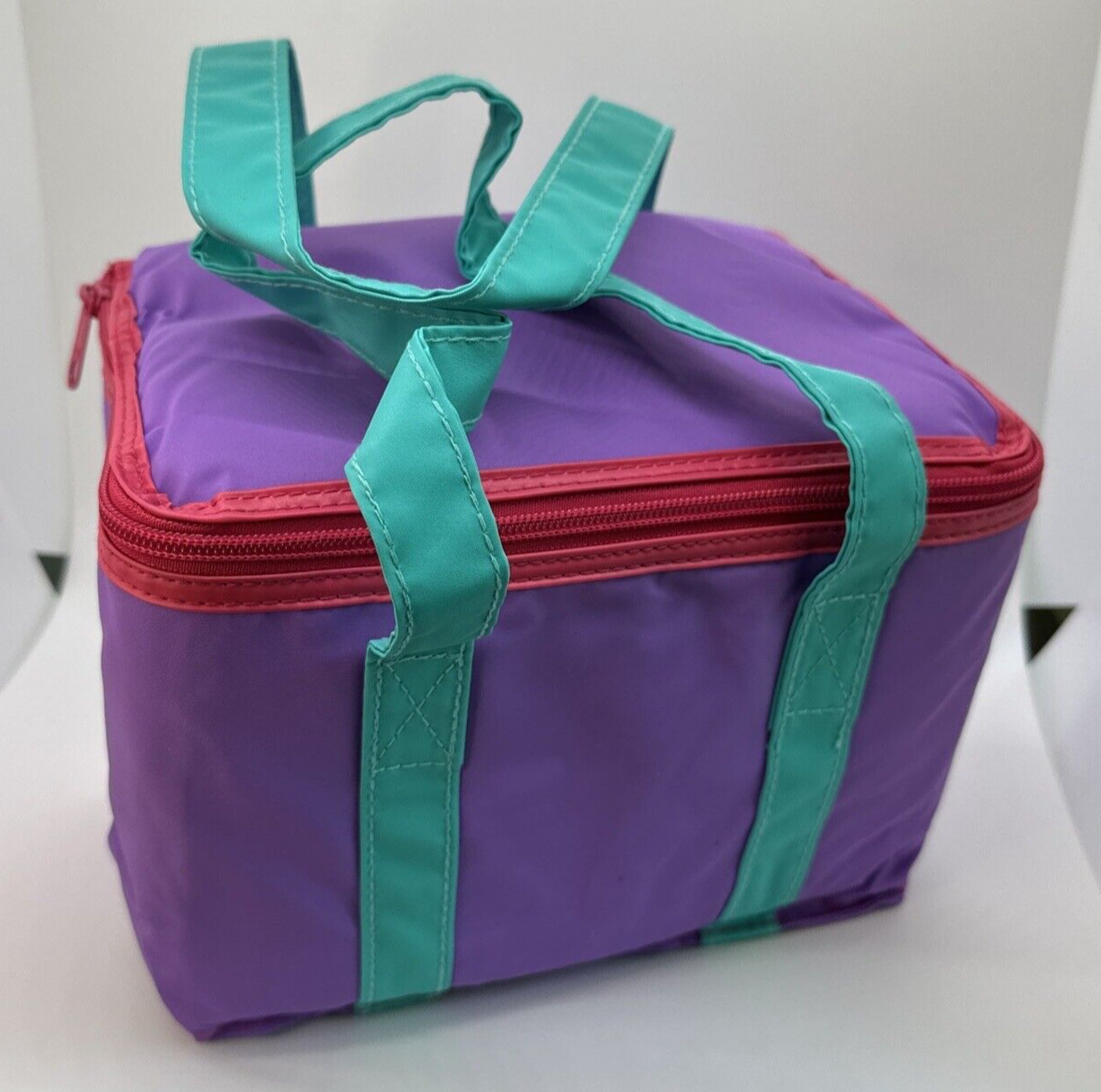 Tupperware Insulated 6 Pack Cooler RETRO Lunch Bag Purple Pink Teal Rare VTG NOS