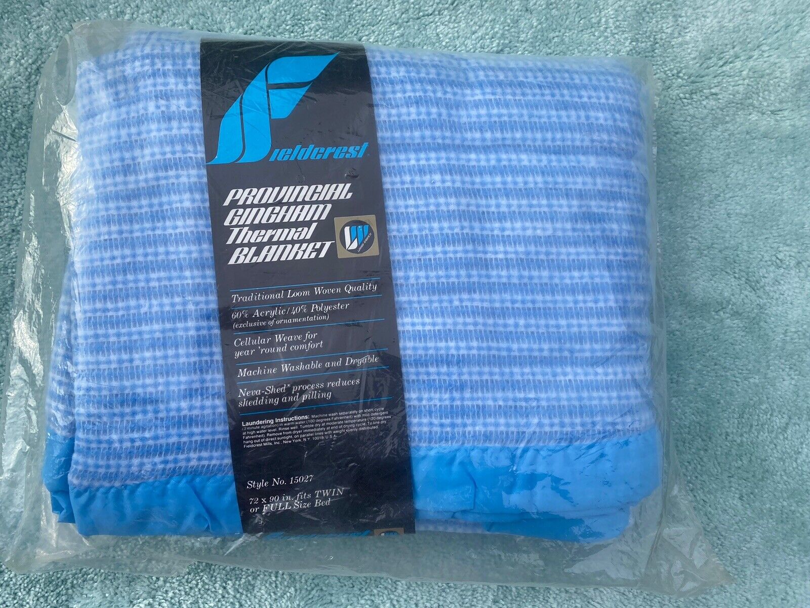 NOS FIELDCREST PROVINCIAL GINGHAM THERMAL BLANKET 72 X90 BLUE TWIN OR FULL