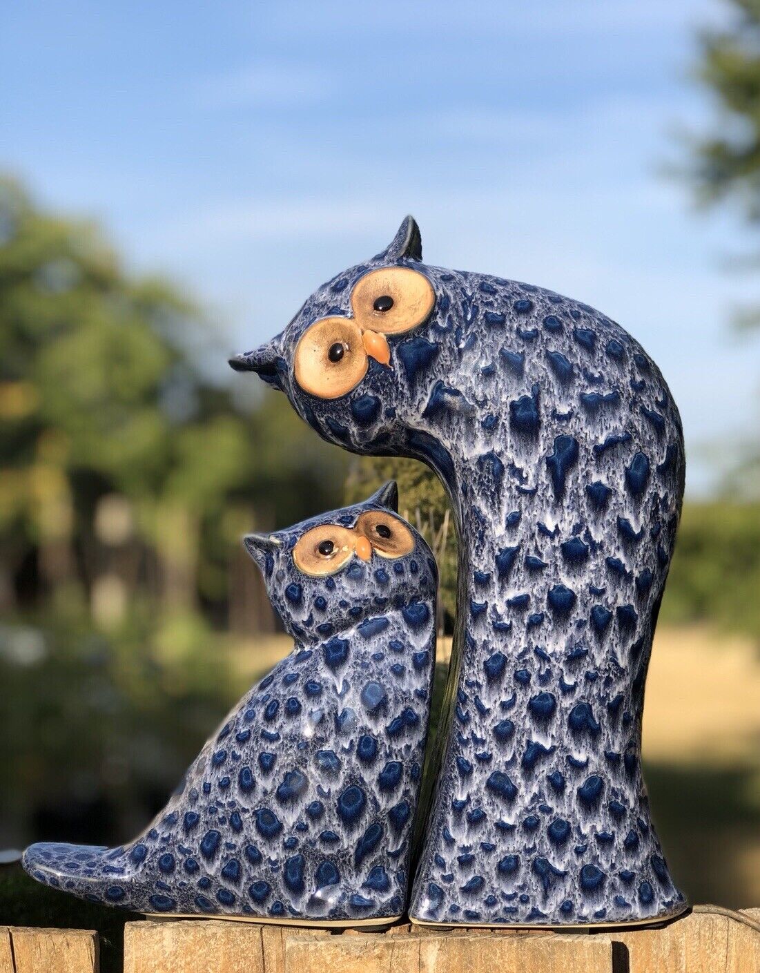 VTG Owl And Owlet Figurines Ceramic Mid Century Modern Style 11.5\
