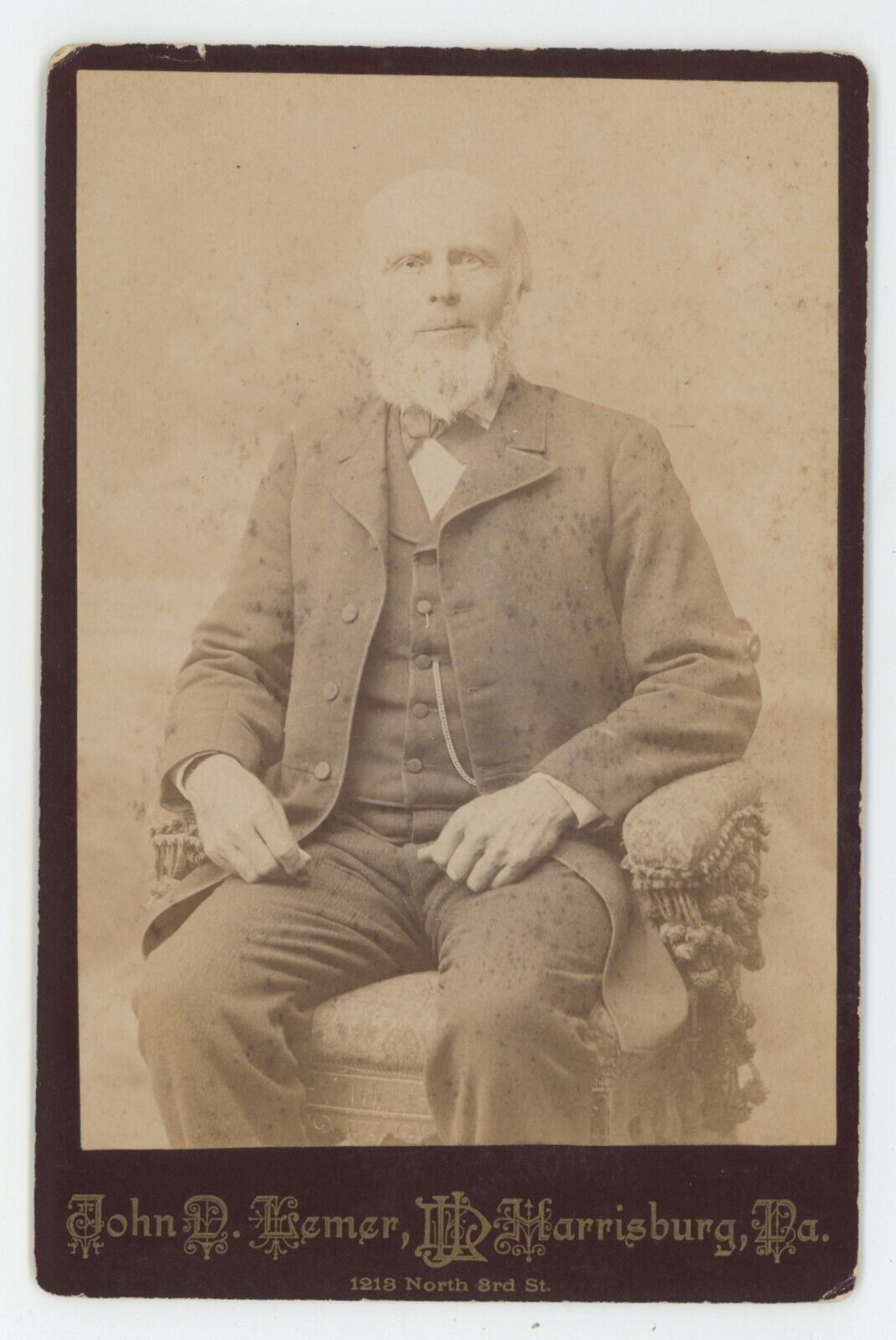 Antique c1880s Cabinet Card Handsome Older Man Chin Beard Suit Harrisburg, PA