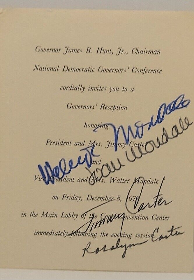 Jimmy  & Rosalynn Carter & Walter & Joan Mondale Signed 1978 Invitation