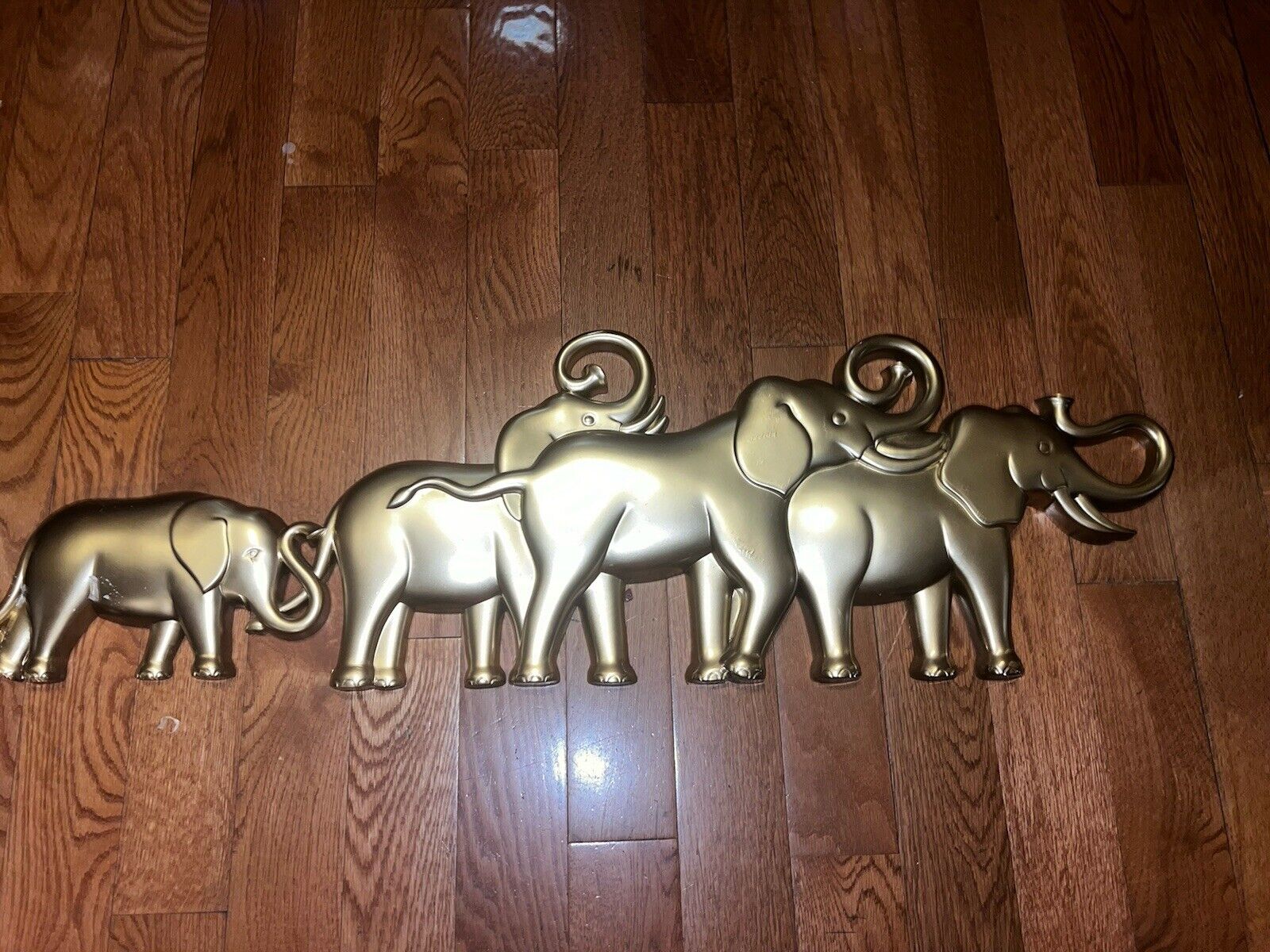 Vtg Big Syroco 7635 Elephants Herd Gold 3D Plaque Wall Decoration Accent 38”