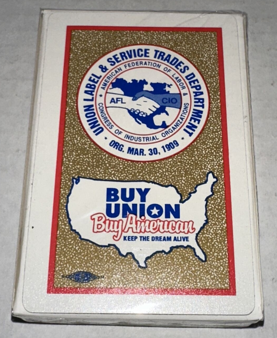 SEALED VINTAGE UNION MADE BUY UNION BUY AMERICAN PLAYING CARDS RED BORDER USA