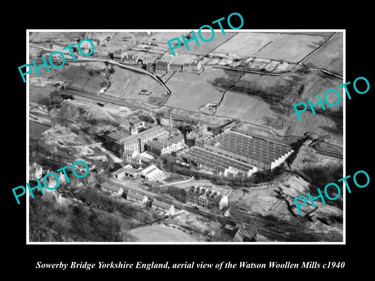 OLD LARGE HISTORIC PHOTO OF SOWERBY BRIDGE ENGLAND VIEW OF WOOLEN MILLS c1940 1