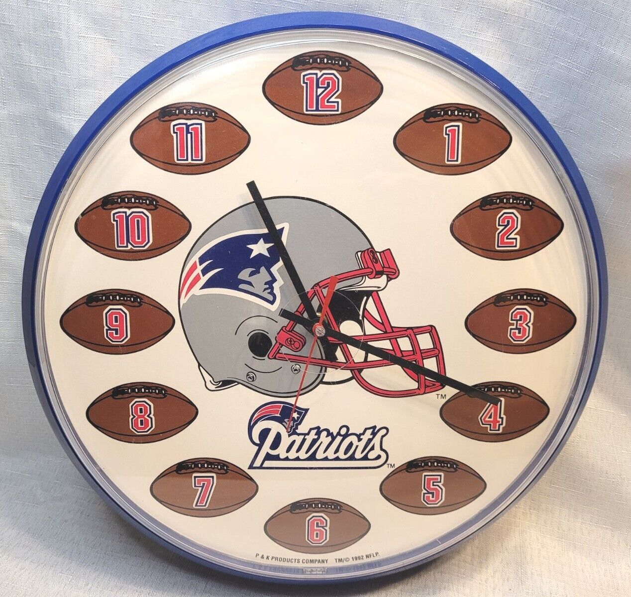 Vintage P&K Products 1992 New England Patriots NFL Wall Clock Works Great