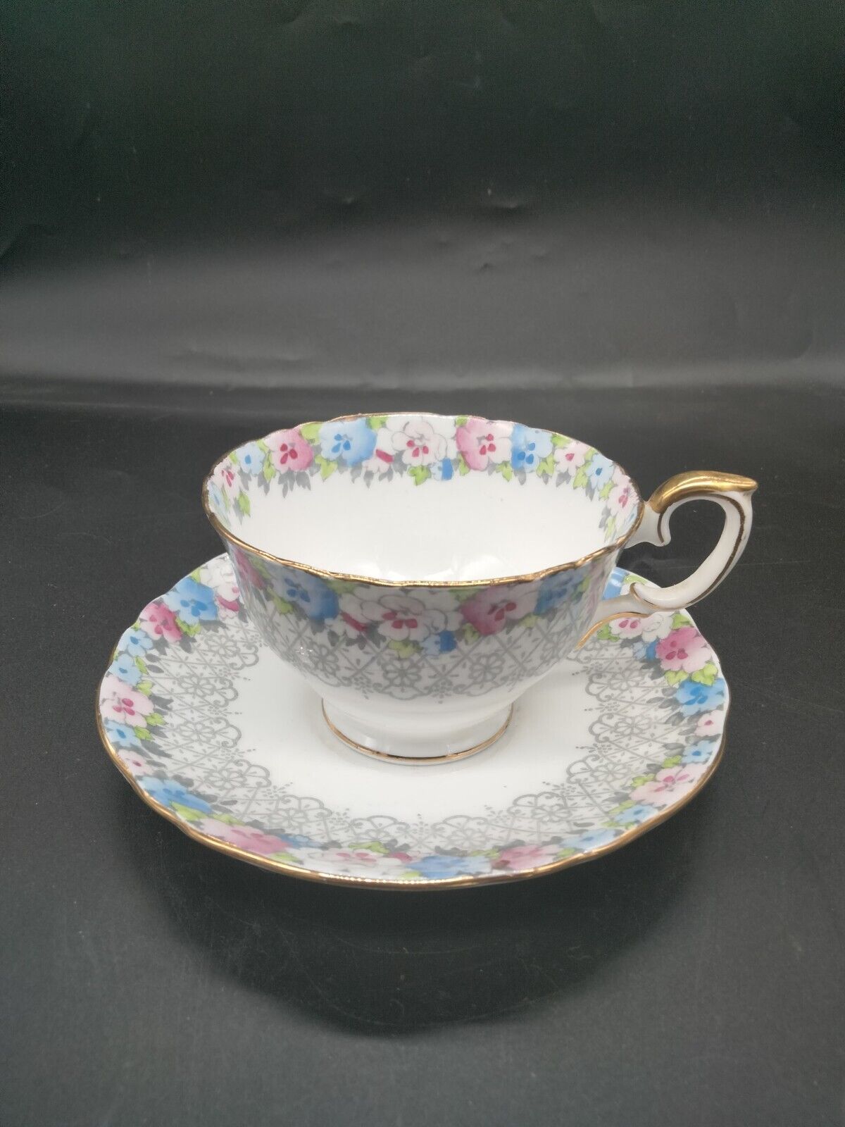 Crown Staffordshire Floral & Lace Tea Cup and Saucer Bone China Made in England