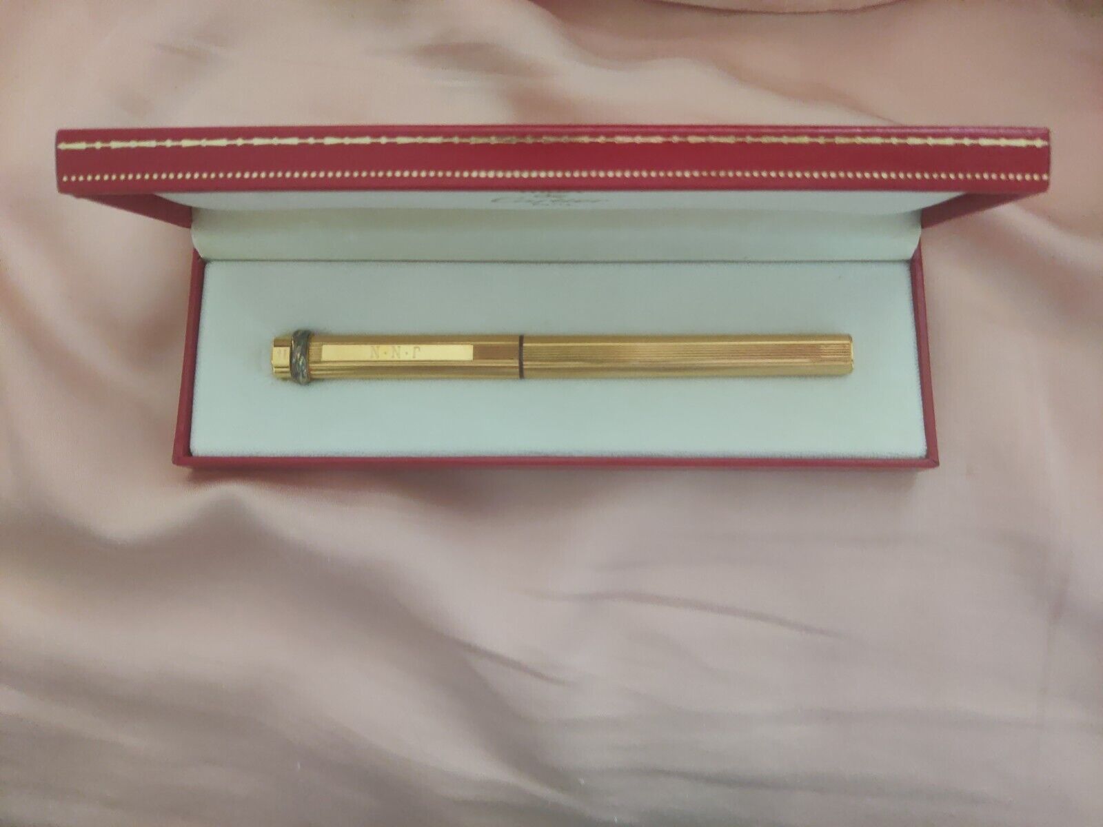 Vintage Must De Cartier Paris Gold Plated Red Lacquer Pen Personalized 