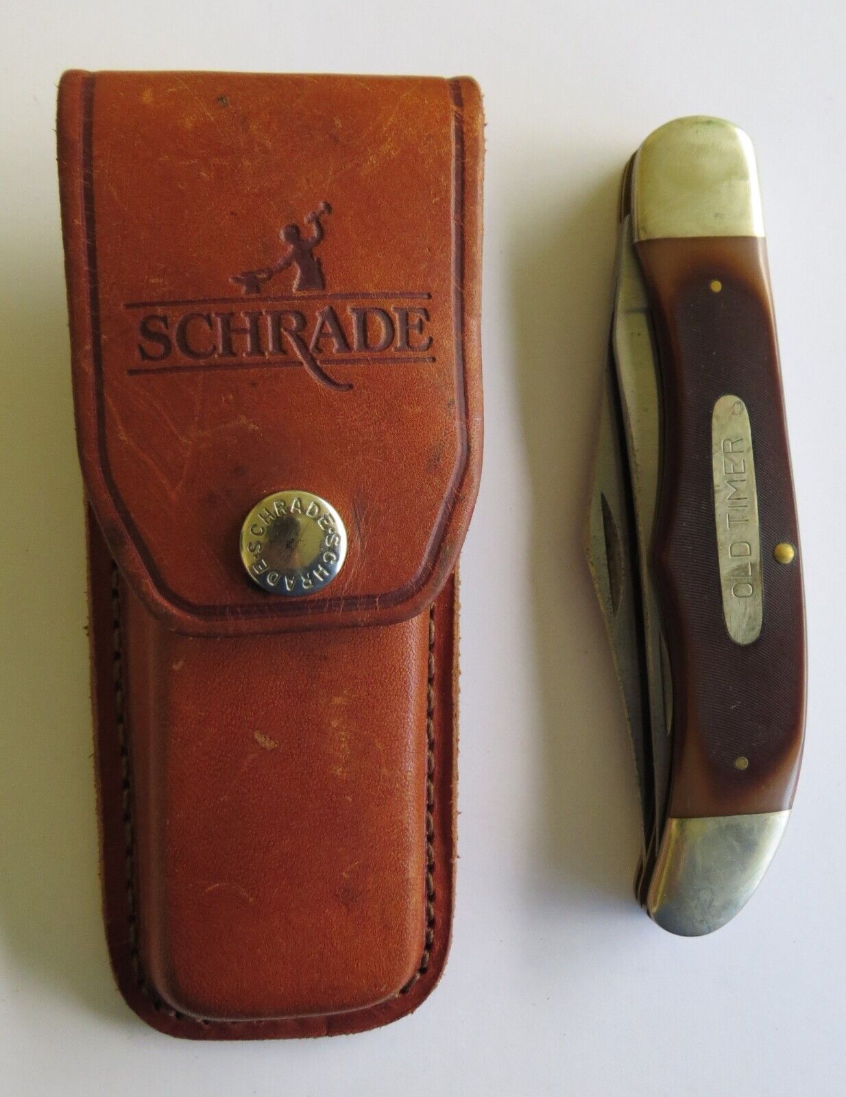 Vintage Schrade U.S.A. Old Timer 25OT Knife 2 Blades Leather Sheath