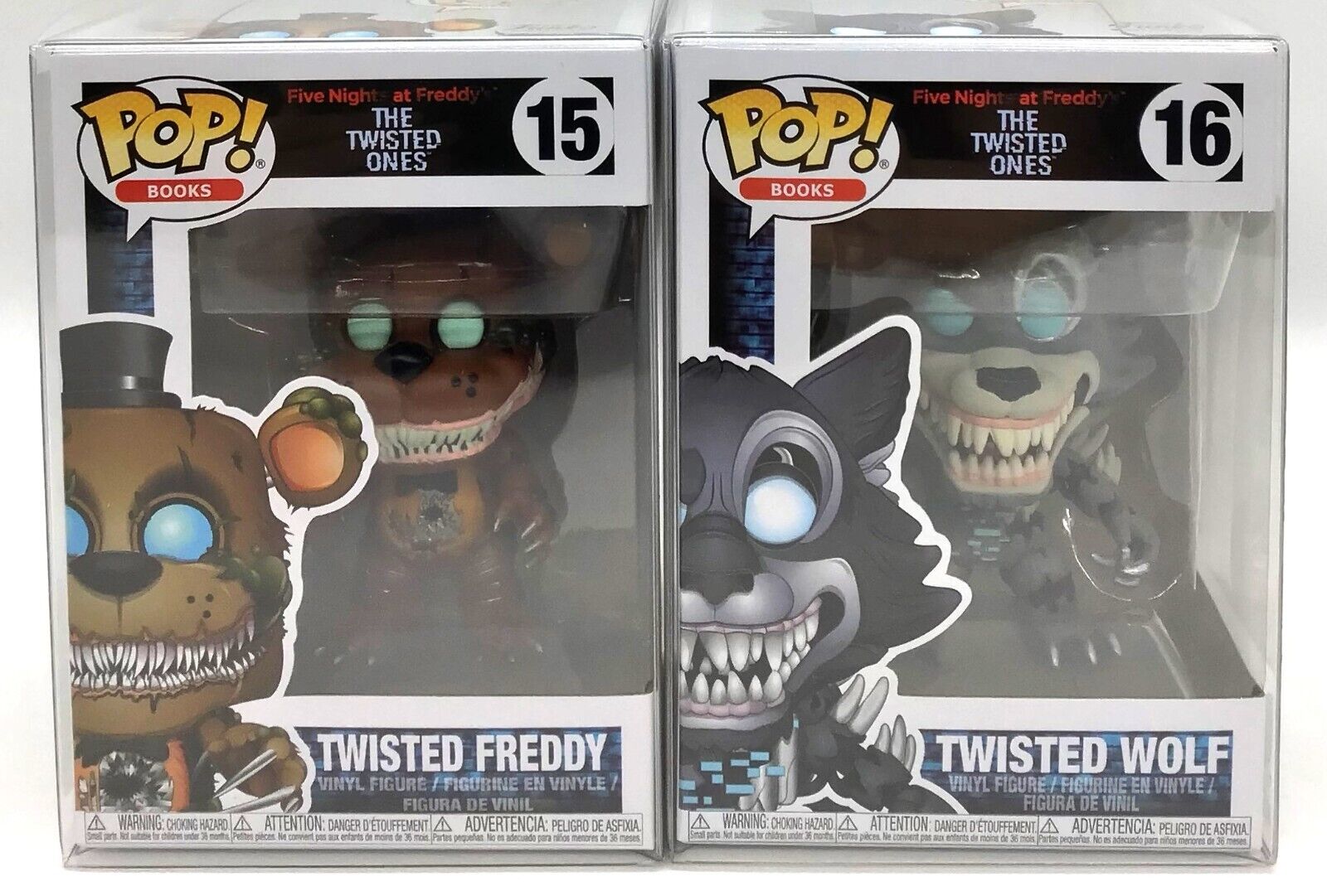 Funko POP FNAF Twisted Freddy #15 & Twisted Wolf #16 with POP Protectors