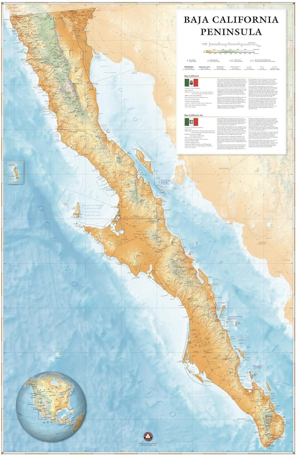 Baja California Peninsula Wall Map - 25 X 39 Inches