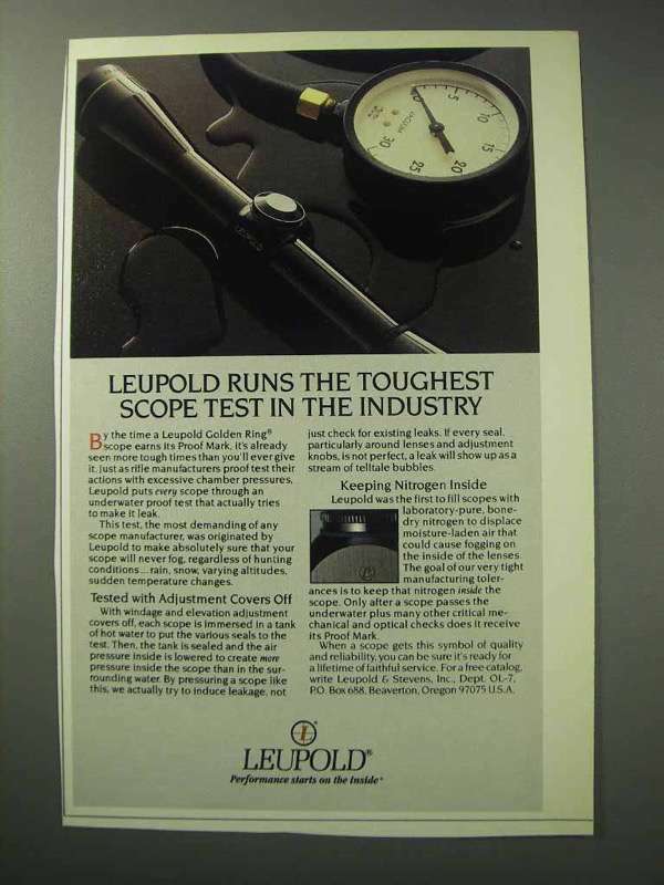 1986 Leupold Scopes Ad - Toughest Test in Industry