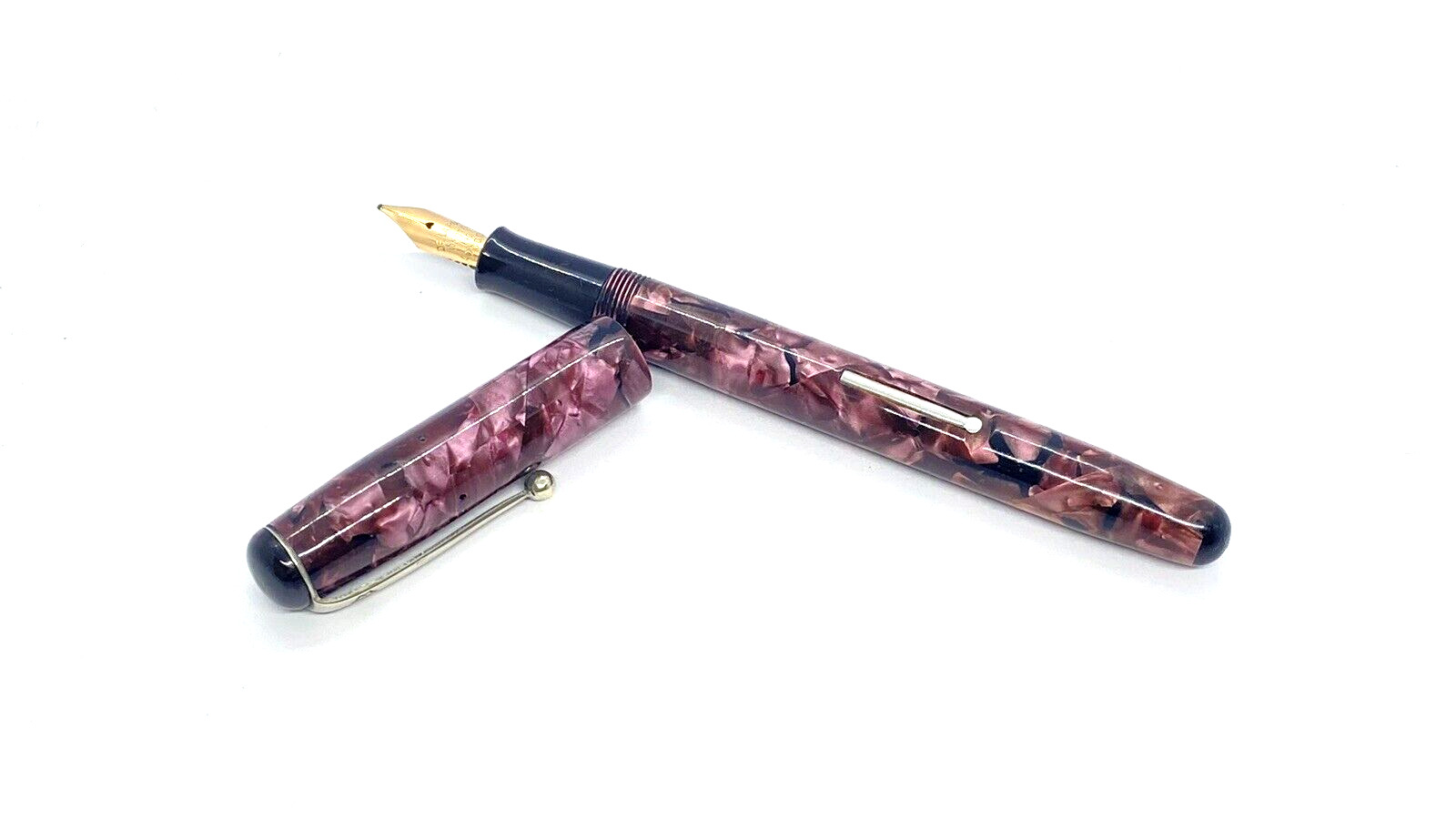 ONOTO THE PEN NO 14 PINK MARBLE SPRINGY 14K MEDIUM NIB MADE IN ENGLAND