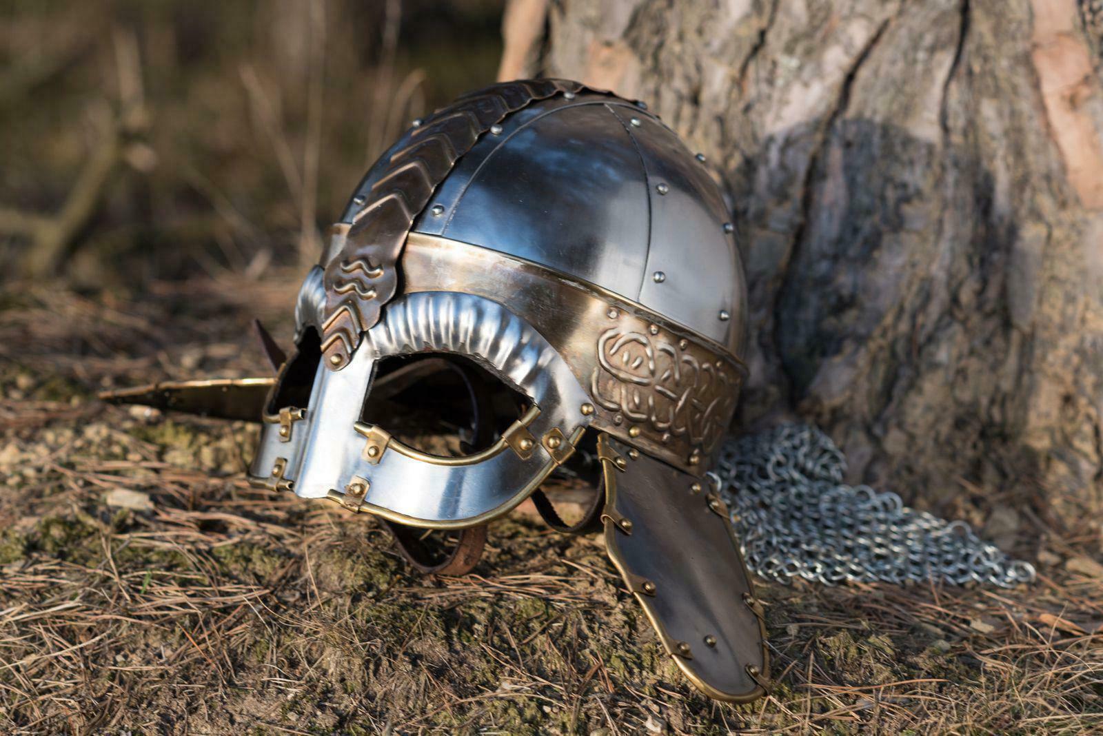 Antique Medieval Norman Viking Steel Helmet With Chaimail Vintage Helmet Gifts
