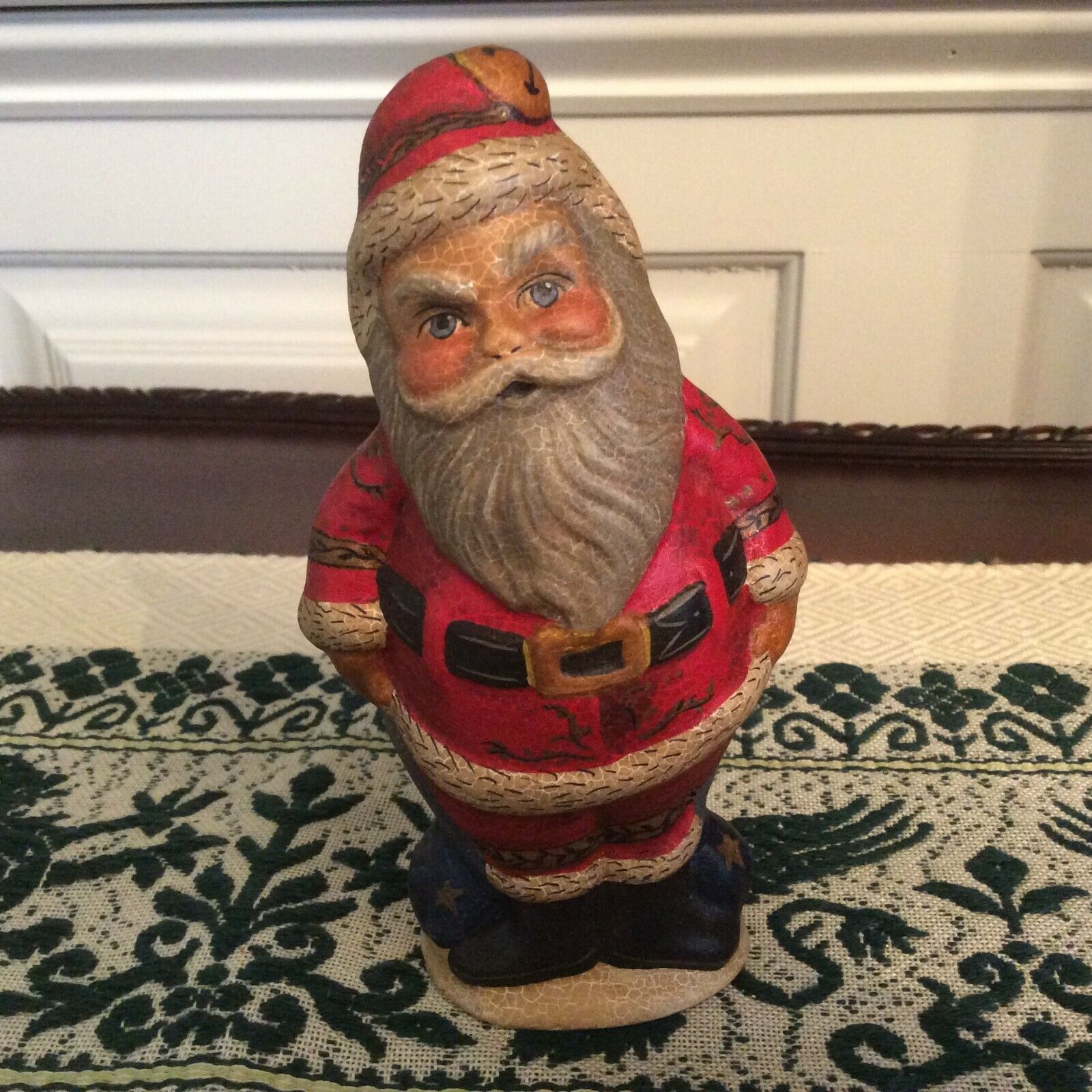 Vaillancourt Folk Art Chalkware Santa with Bell on Hat 5 3/8