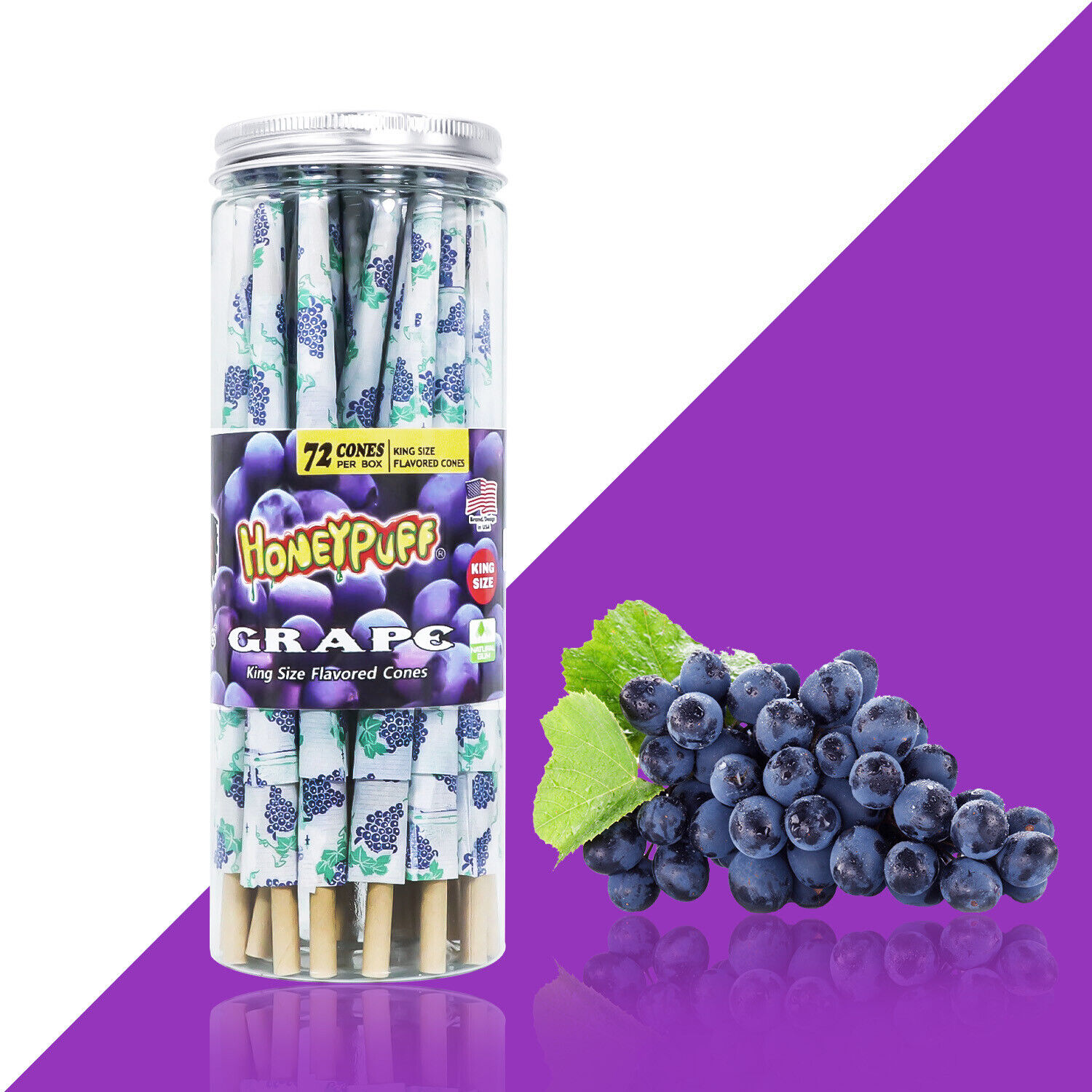 HONEYPUFF Classic King Size Grape Flavored Pre Rolled Cones 72 Pack