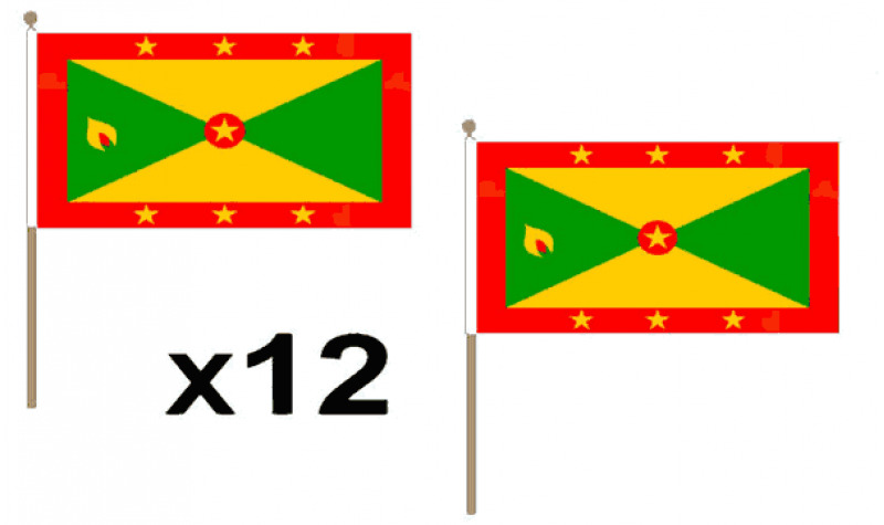 Pack Of 12 Grenada Hand Flags 9 x 6\